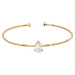 Nature Solitaire Pear Diamond Cuff Bangle Bracciale fine in oro giallo 14 carati