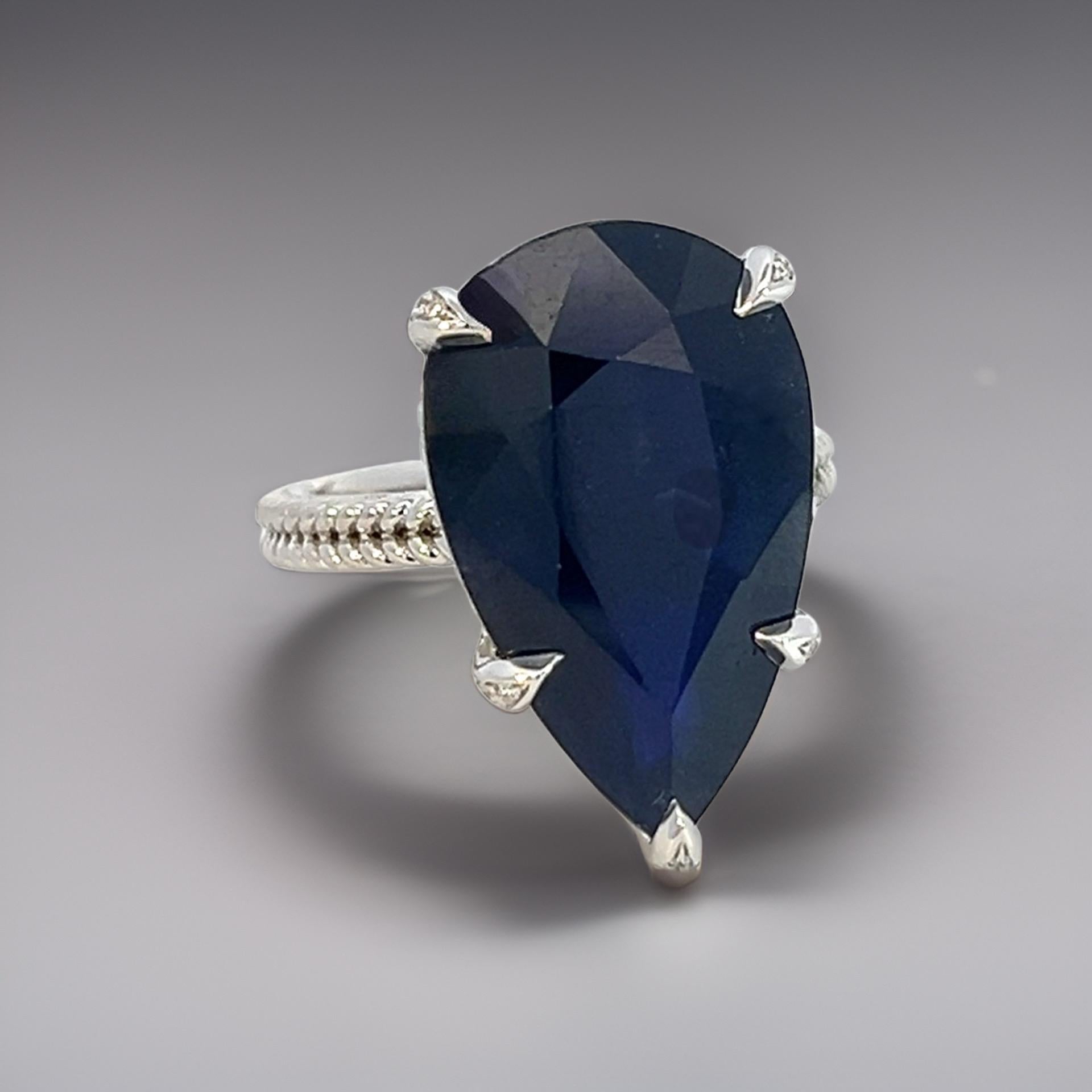 Natural Solitaire Sapphire Ring 6.5 14k W Gold 15.2 TCW Certified For Sale 8
