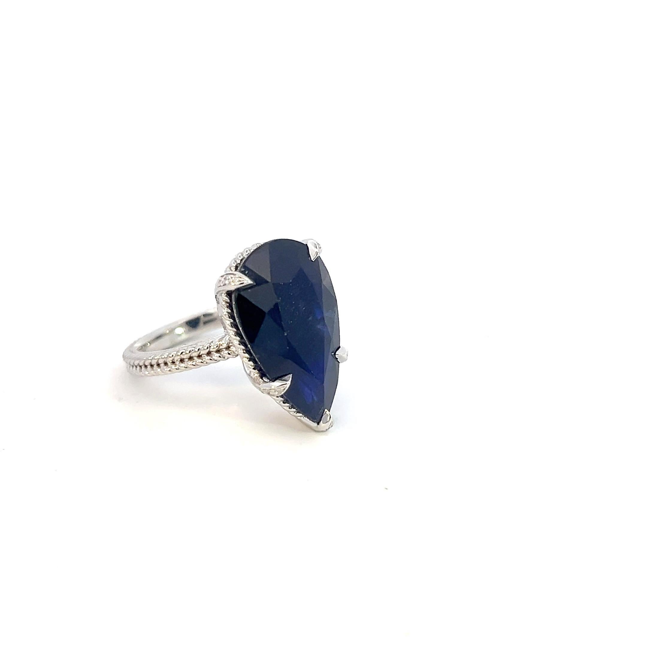 Natural Solitaire Sapphire Ring 6.5 14k W Gold 15.2 TCW Certified 10