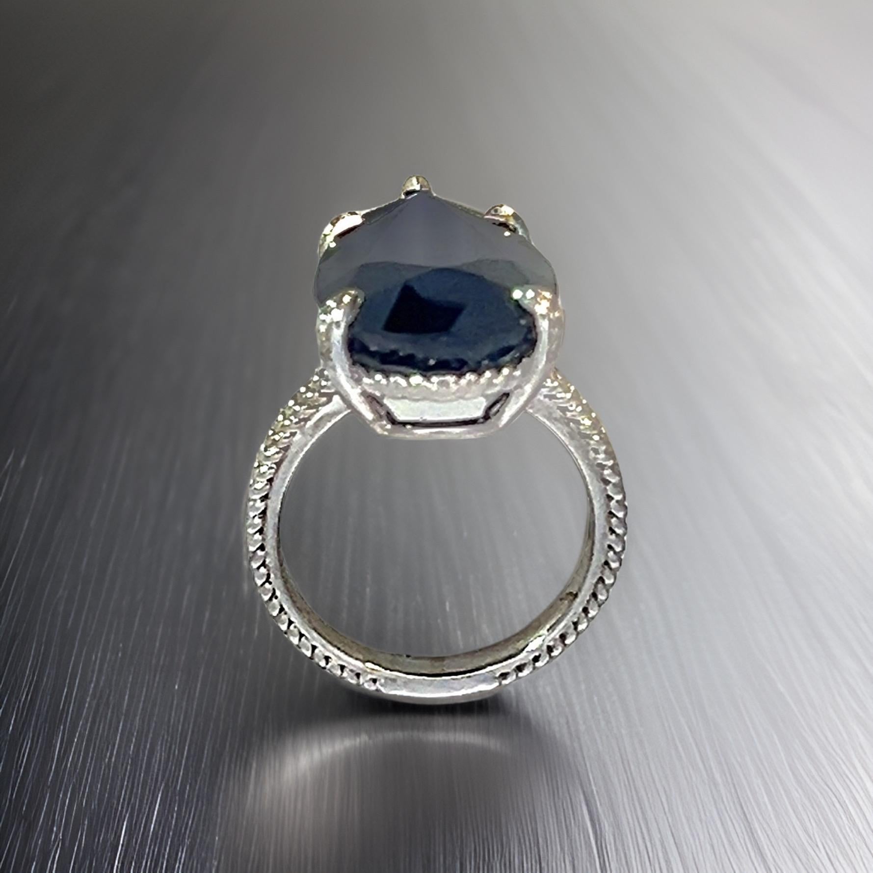 Pear Cut Natural Solitaire Sapphire Ring 6.5 14k W Gold 15.2 TCW Certified For Sale