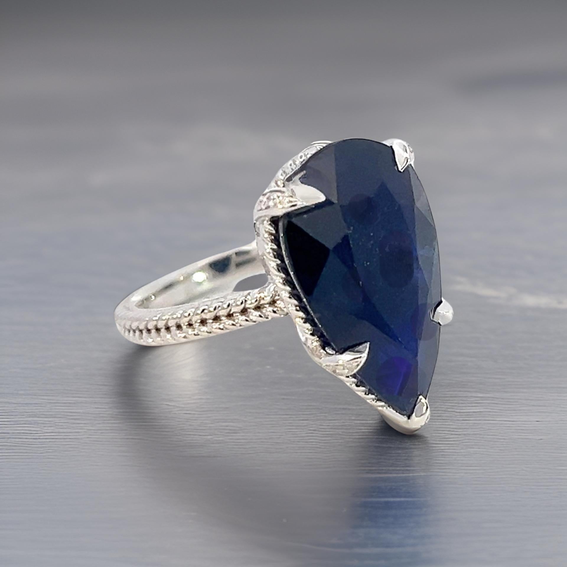 Natural Solitaire Sapphire Ring 6.5 14k W Gold 15.2 TCW Certified In Good Condition For Sale In Brooklyn, NY