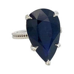Nature Solitaire Saphir Bague 6.5 14k W Or 15.2 TCW Certifié