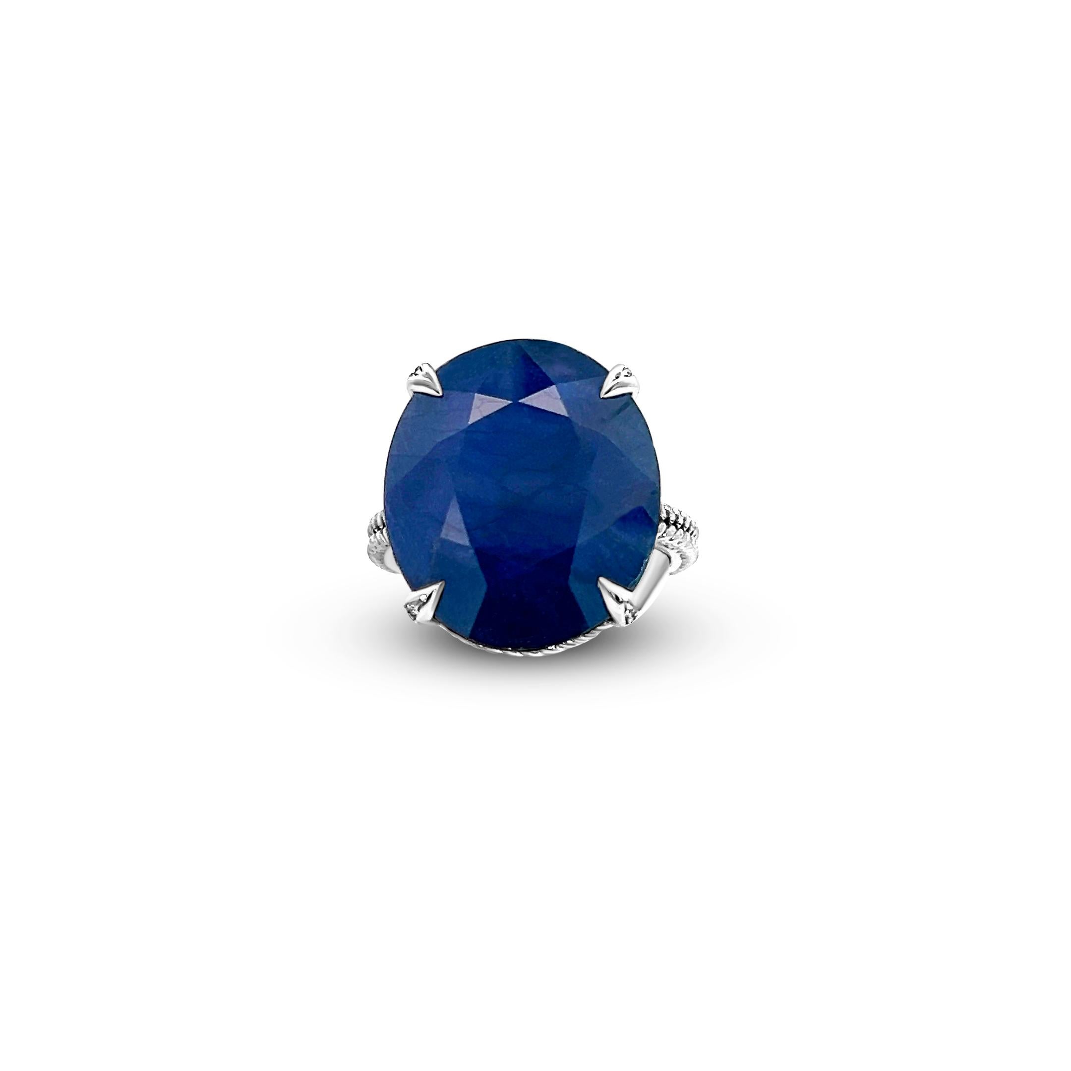 Women's Natural Solitaire Sapphire Ring 6.5 14k W Gold 16.5 TCW Certified For Sale