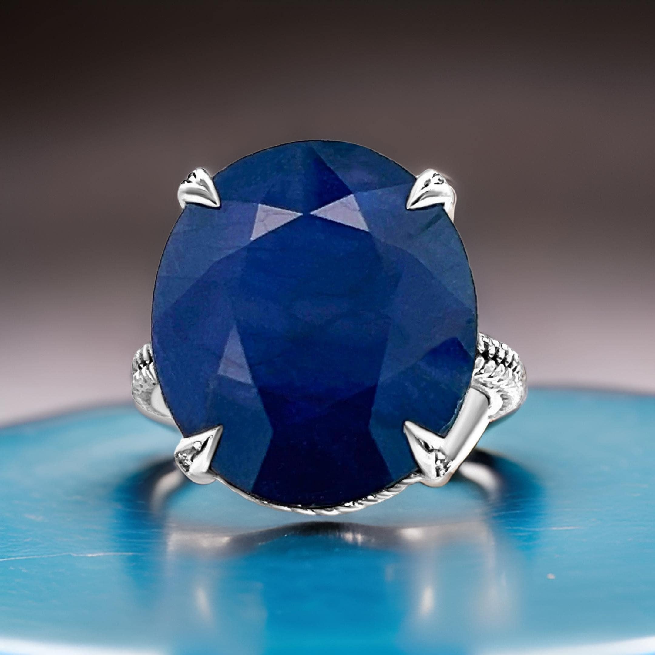 Natural Solitaire Sapphire Ring 6.5 14k W Gold 16.5 TCW Certified For Sale 1