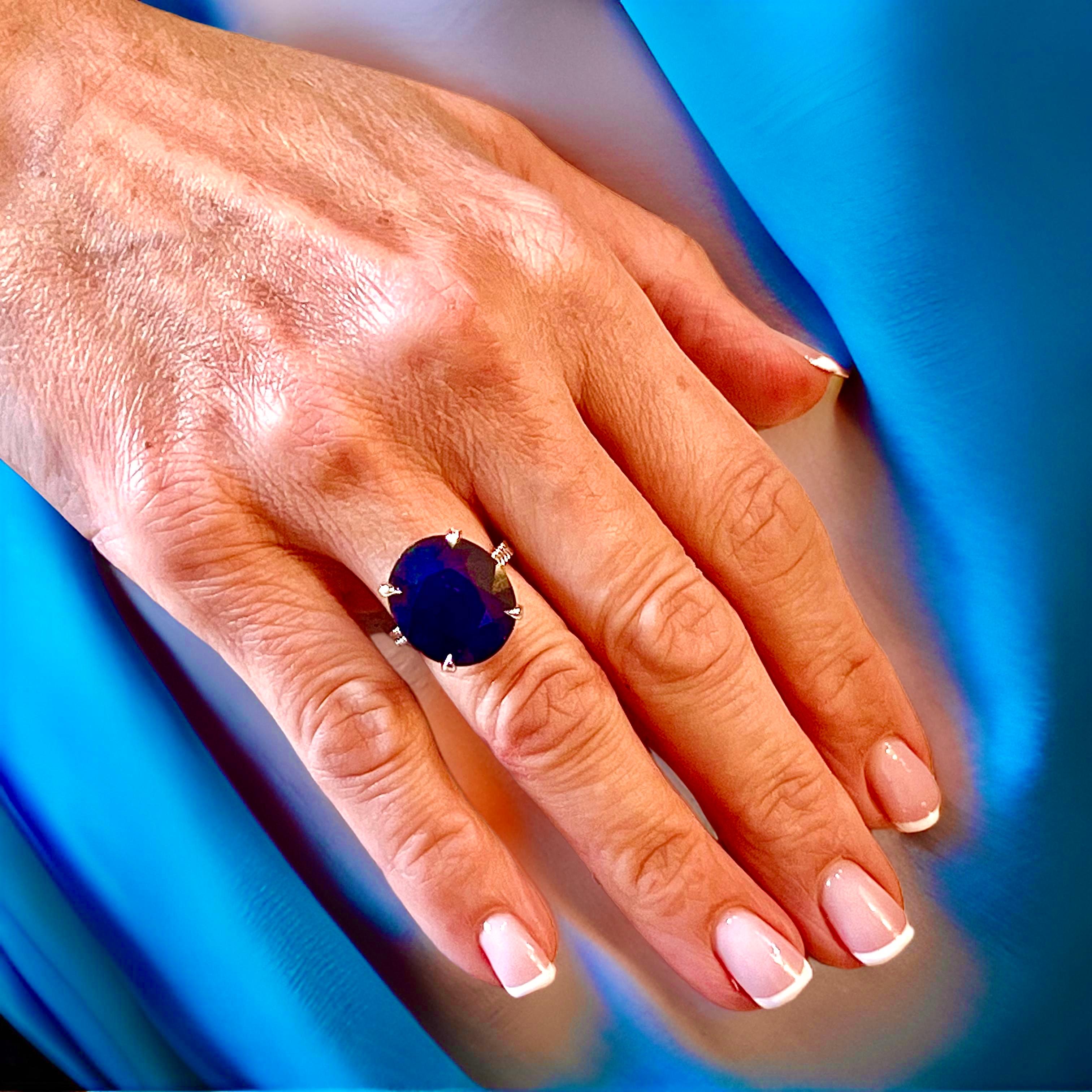 Natural Solitaire Sapphire Ring 6.5 14k W Gold 16.5 TCW Certified For Sale 2