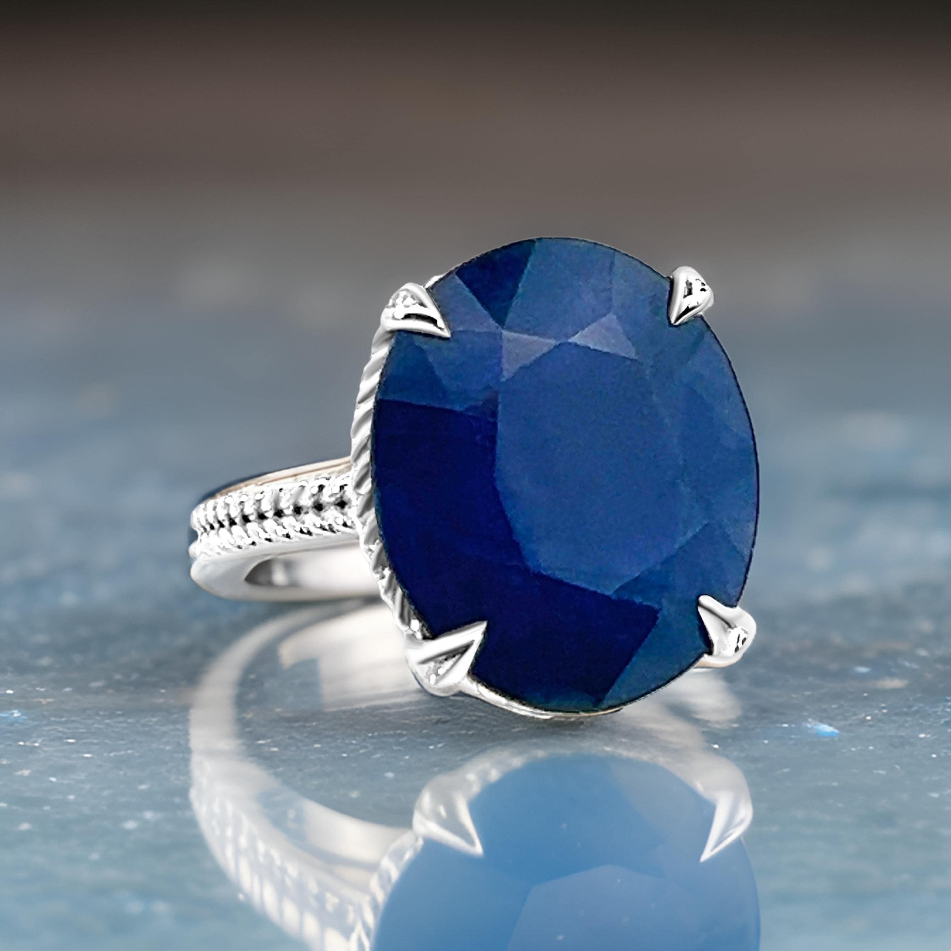Natural Solitaire Sapphire Ring 6.5 14k W Gold 16.5 TCW Certified For Sale 3