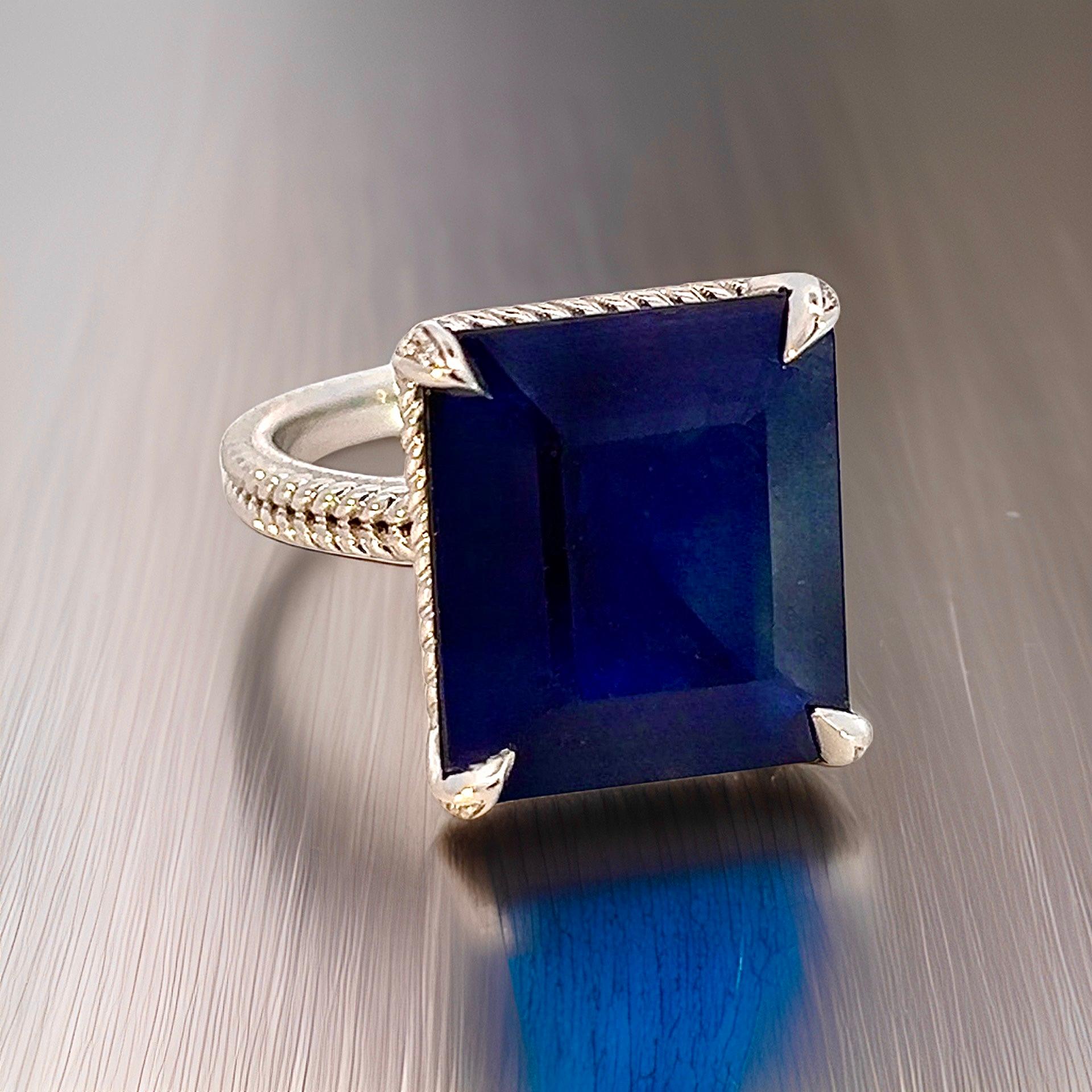 Natural Solitaire Sapphire Ring 6.5 14k W Gold 7 TCW Certified In Good Condition For Sale In Brooklyn, NY
