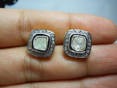 Natural solitaire uncut rose cut Diamond sterling silver Earrings