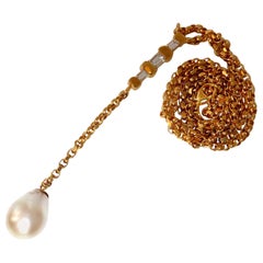 Collier Bolo en perles naturelles des mers du Sud et diamants taille émeraude de 1,01 carat