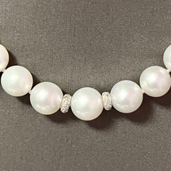Natural South Sea Pearl Diamond Necklace 14k W Gold Certified