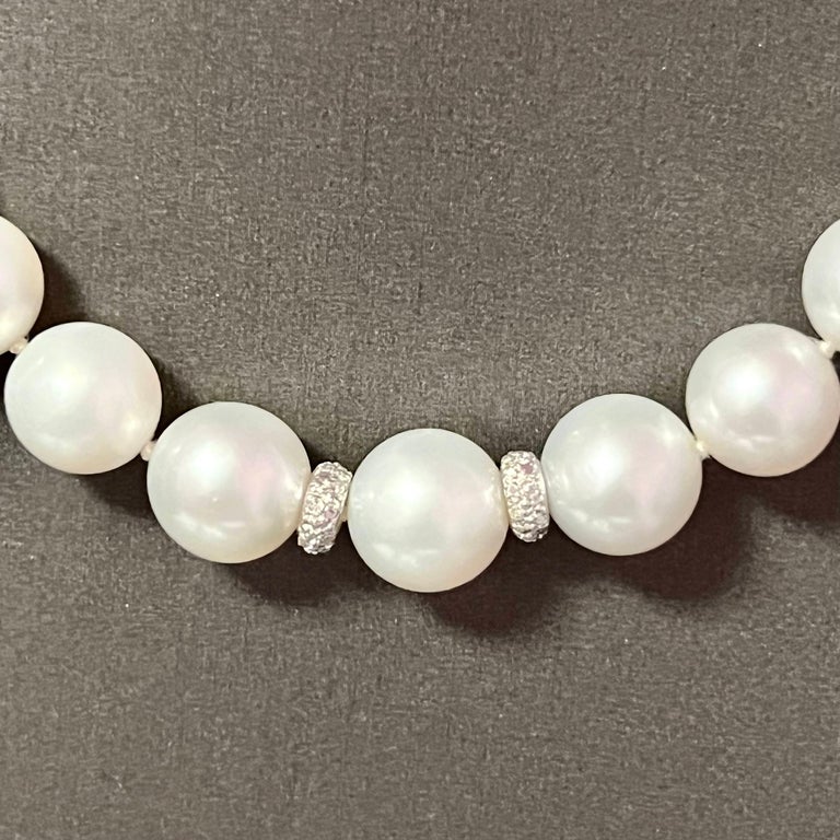 Natural South Sea Pearl Diamond Necklace 14k W Gold Certified For Sale ...