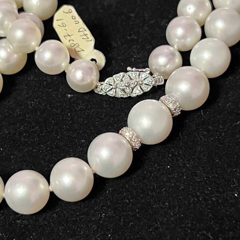 Natural South Sea Pearl Diamond Necklace 14k W Gold Certified For Sale ...