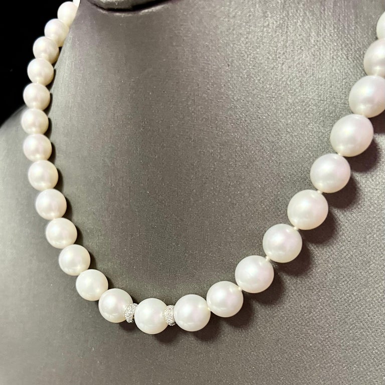Natural South Sea Pearl Diamond Necklace 14k W Gold Certified For Sale ...