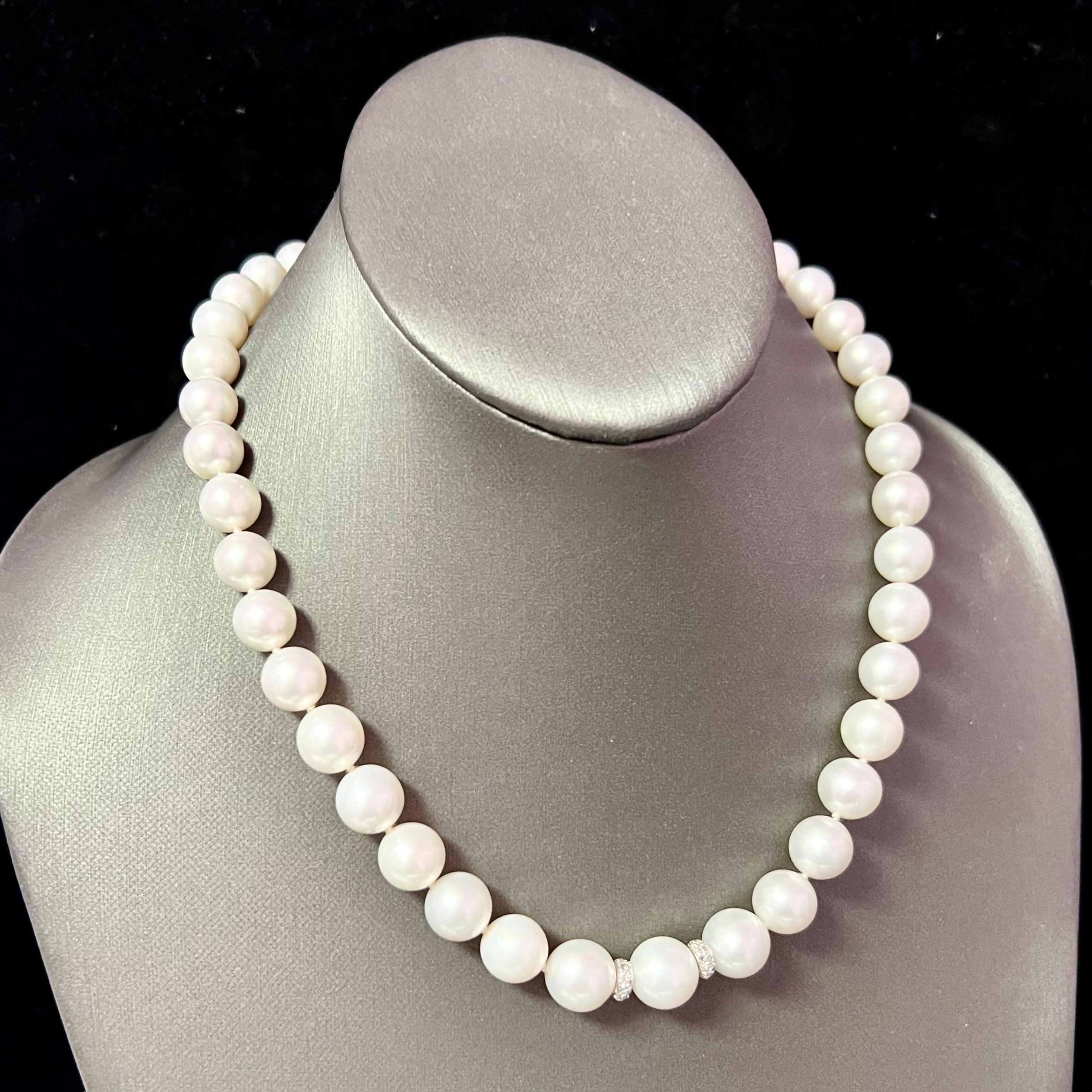 Natural South Sea Pearl Diamond Necklace 14k W Gold Certified For Sale 1