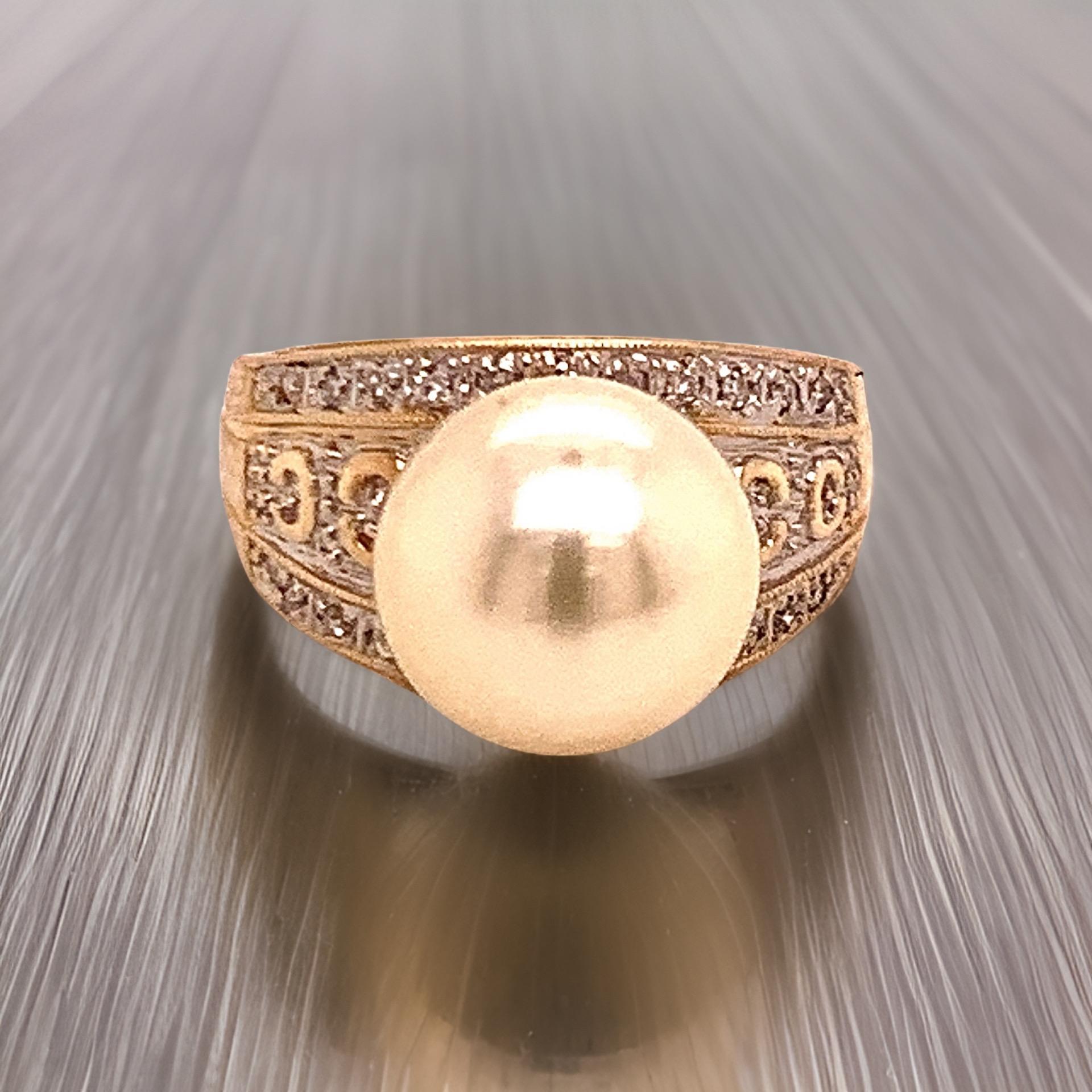 Natural South Sea Pearl Diamond Ring 7 14k Yellow Gold 0.14 CTs Certified For Sale 8