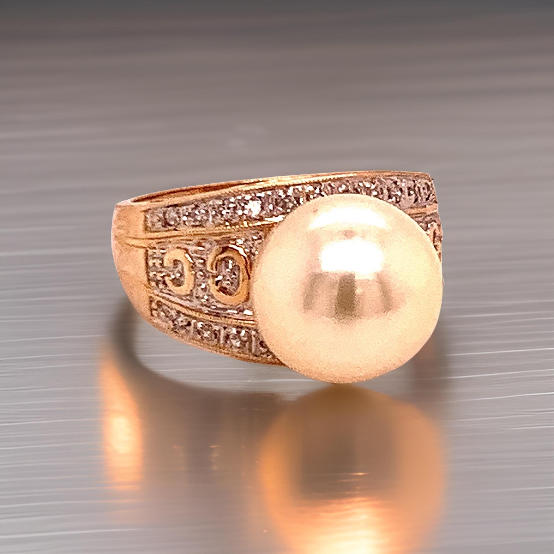 Natural South Sea Pearl Diamond Ring 7 14k Yellow Gold 0.14 CTs Certified For Sale 9