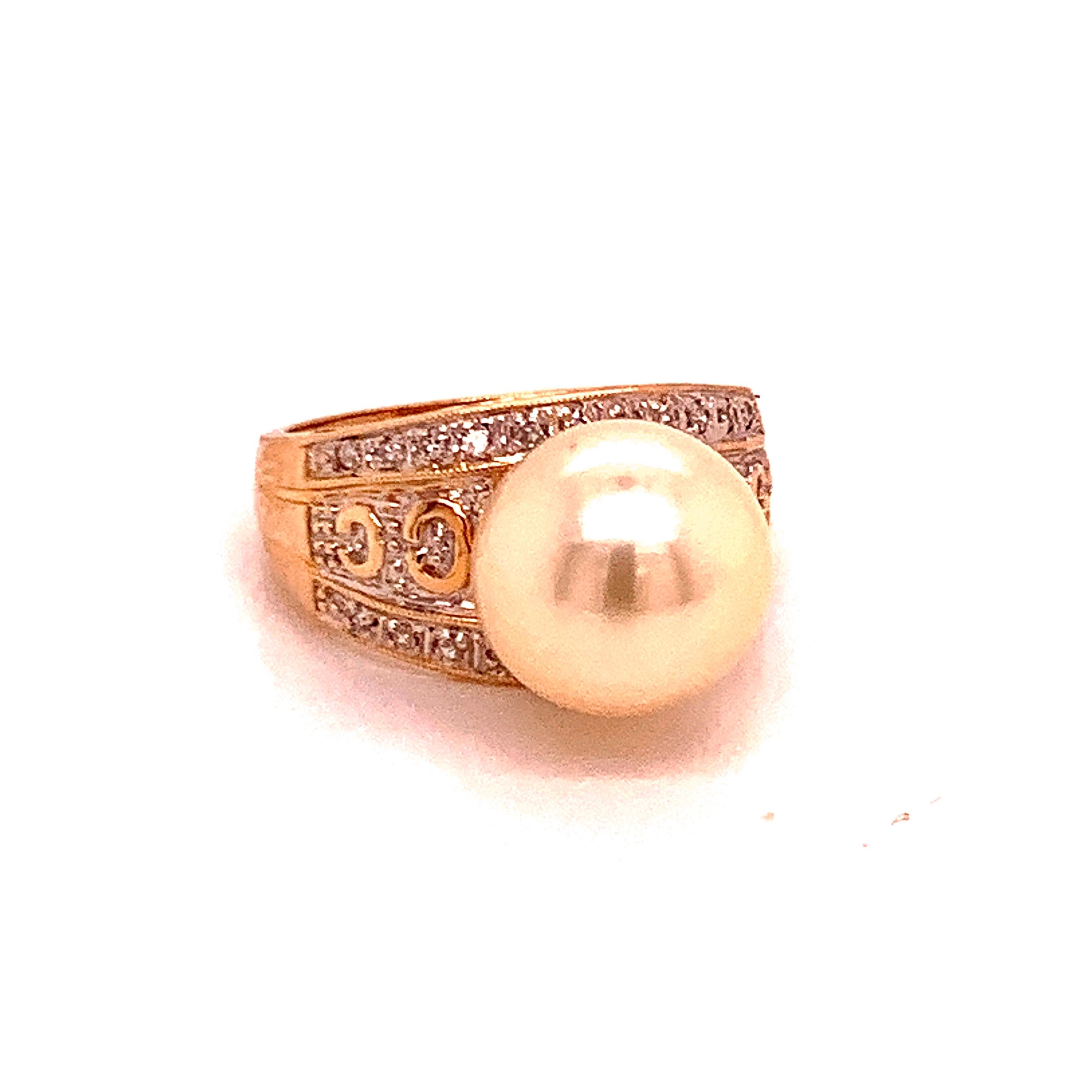 Natural South Sea Pearl Diamond Ring 7 14k Yellow Gold 0.14 CTs Certified For Sale 3