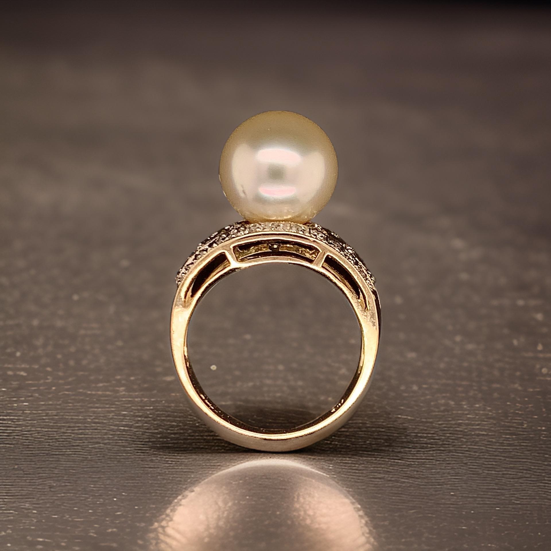 Natural South Sea Pearl Diamond Ring 7 14k Yellow Gold 0.14 CTs Certified For Sale 4