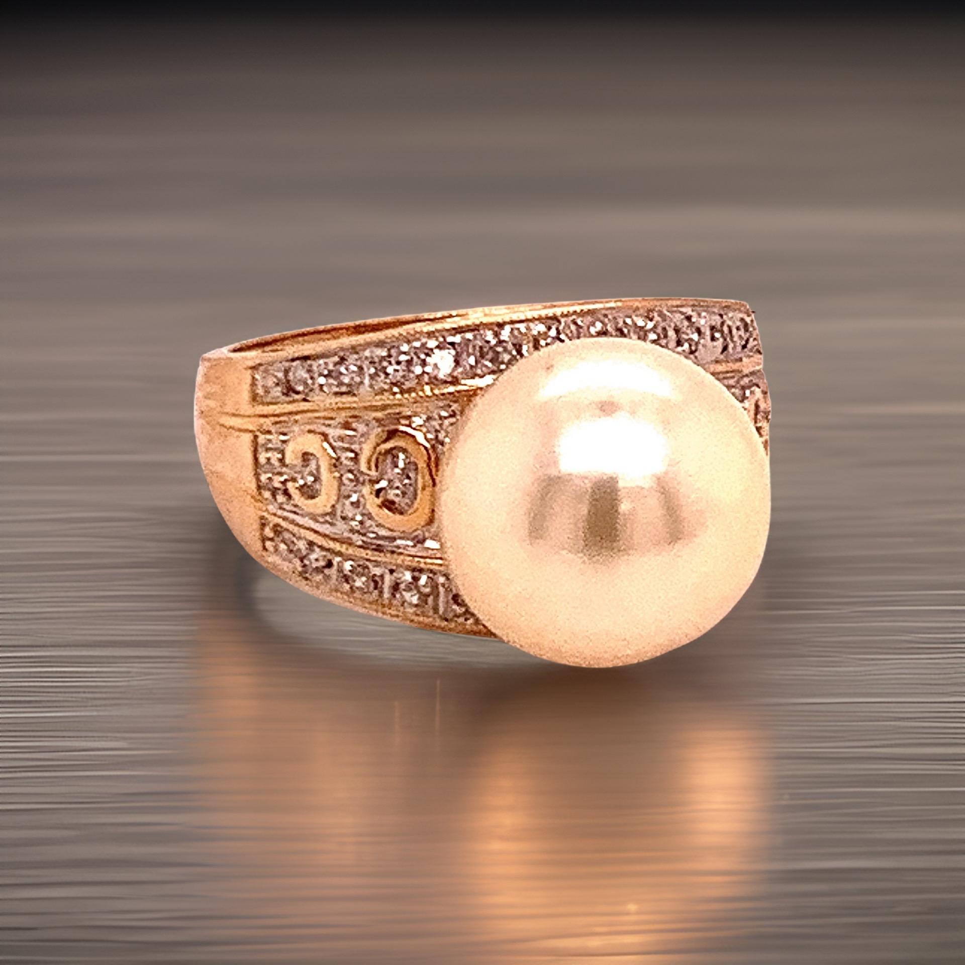 Natural South Sea Pearl Diamond Ring 7 14k Yellow Gold 0.14 CTs Certified For Sale 5