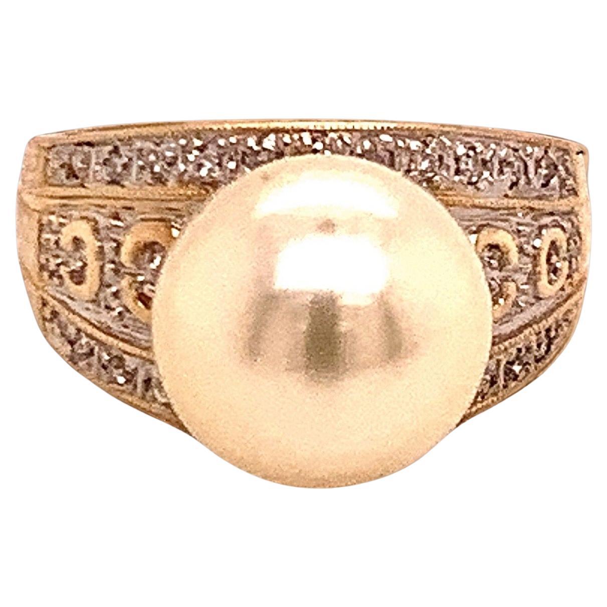 Bague 7 en or jaune 14 carats avec perles naturelles des mers du Sud certifiée 0,14 carat