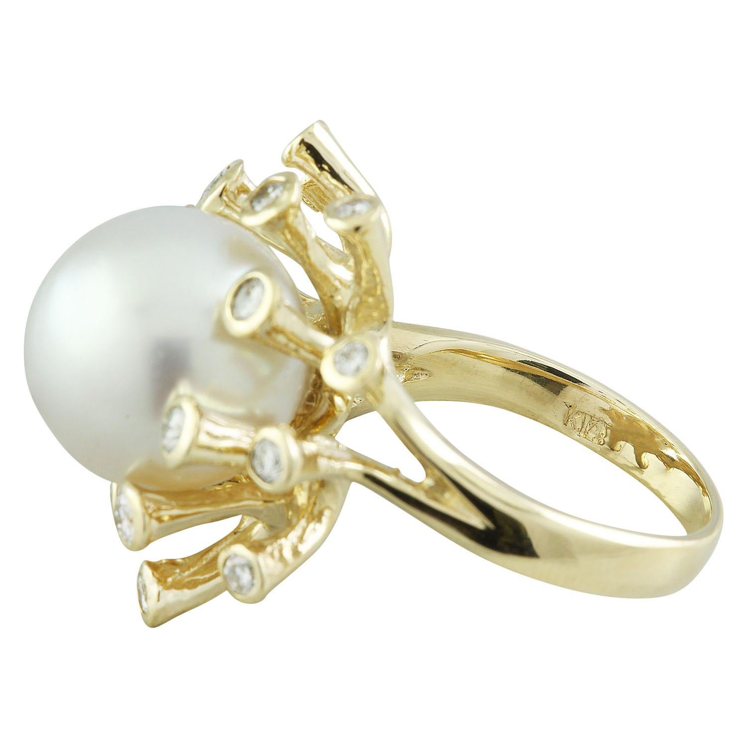 Natural South Sea Pearl Diamond Ring In 14 Karat Yellow Gold  In New Condition For Sale In Los Angeles, CA
