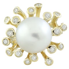 Bague en or jaune 14 carats avec perle naturelle des mers du Sud et diamants 