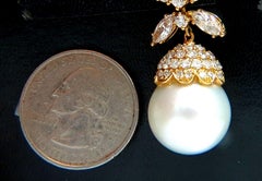 Natural South Sea Pearls 7.50 Carat Diamonds Dangle Earrings 18 Karat*