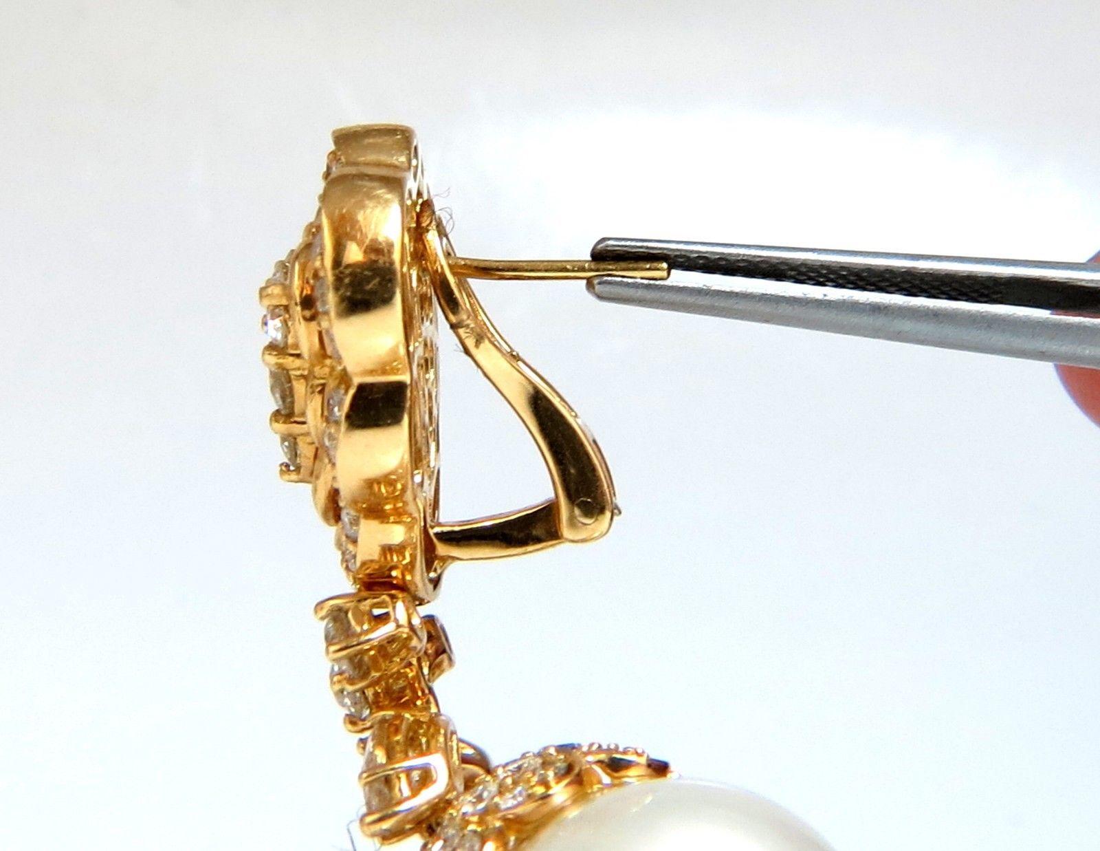 Marquise Cut Natural South Sea Pearls 7.50 Carat Diamonds Dangle Earrings 18 Karat For Sale