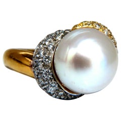 Bagues en perles naturelles des mers du Sud et diamants 18 carats