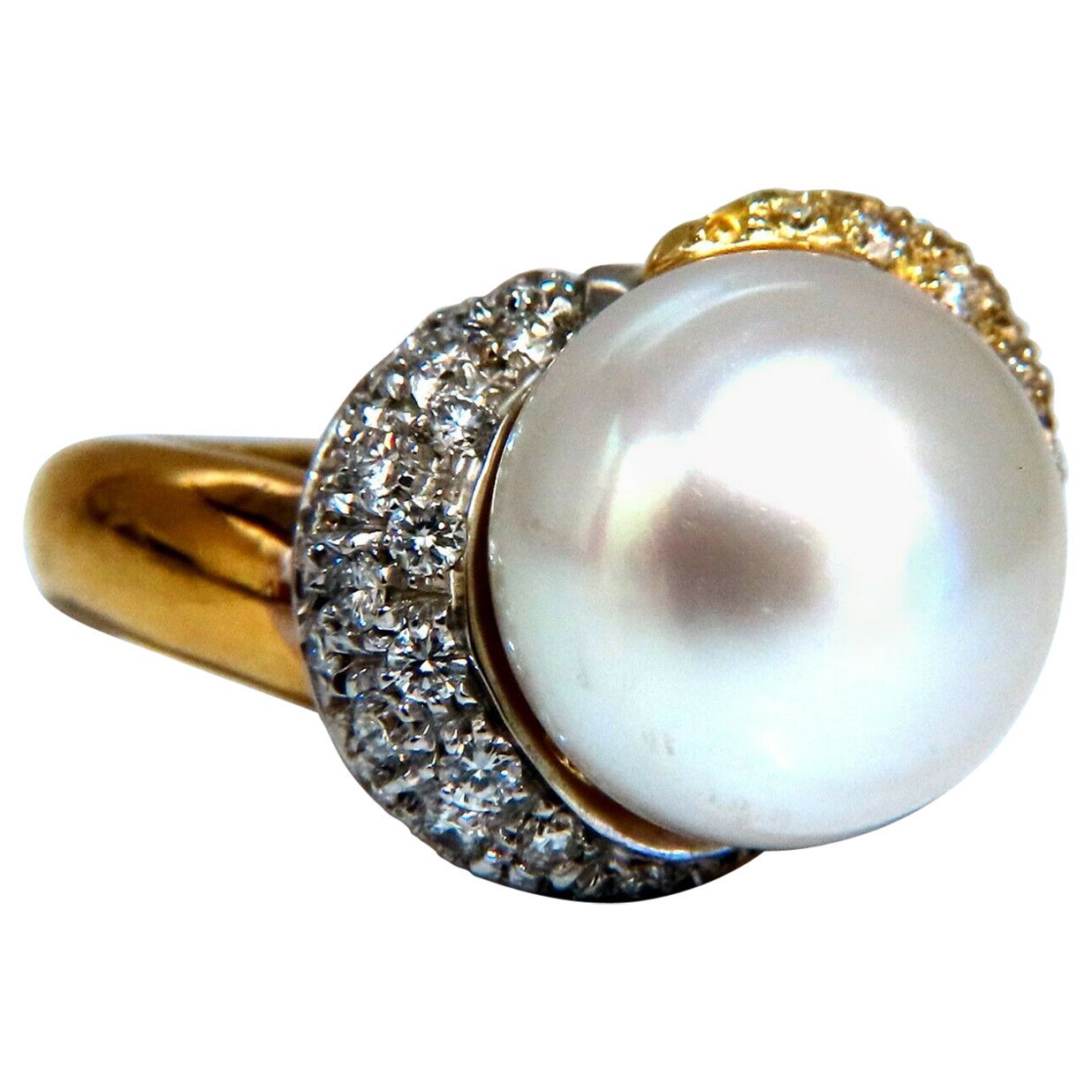 Natural South Seas Pearl Diamonds Rings 18kt* For Sale