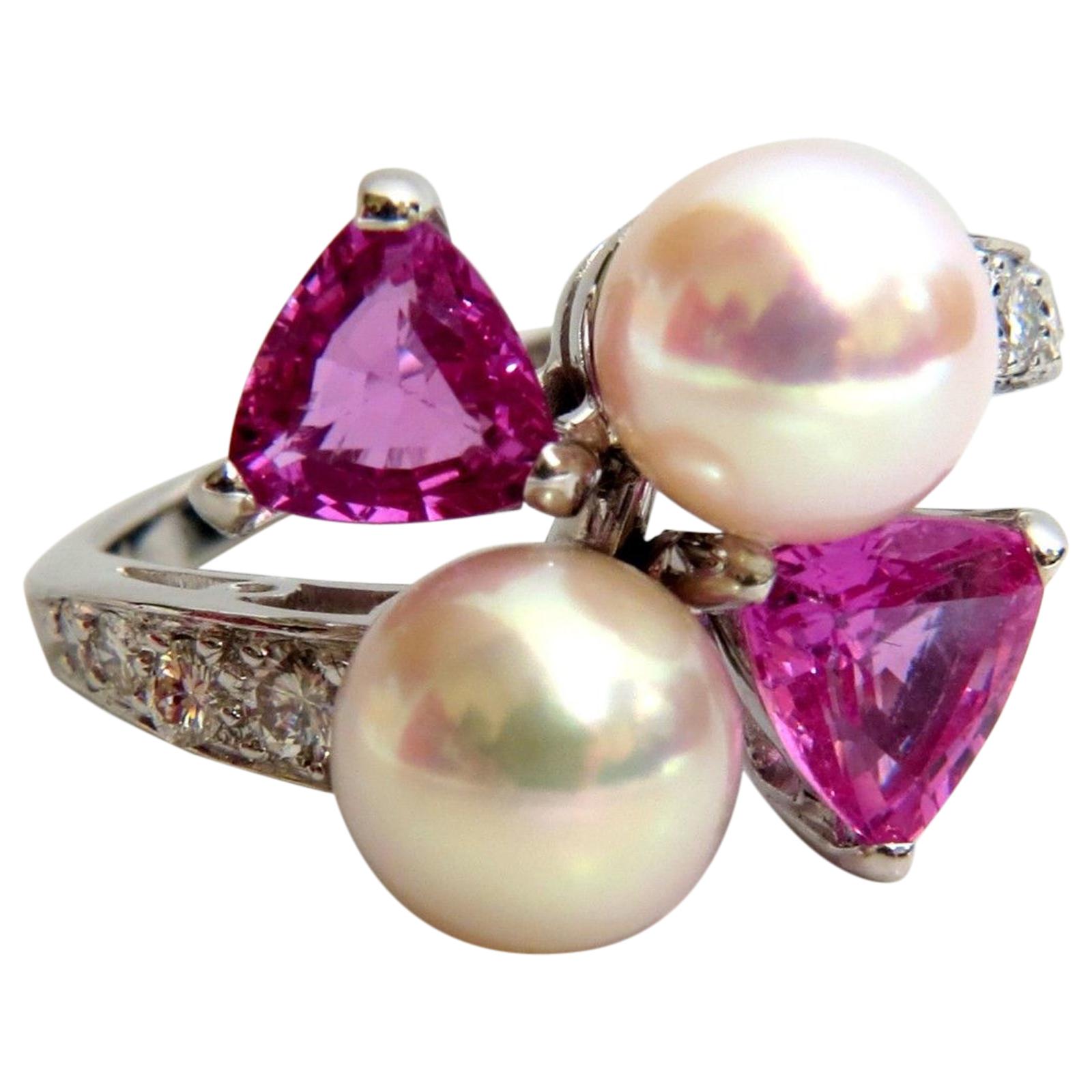 Natural South Seas Pink Sapphire Diamonds Rings For Sale