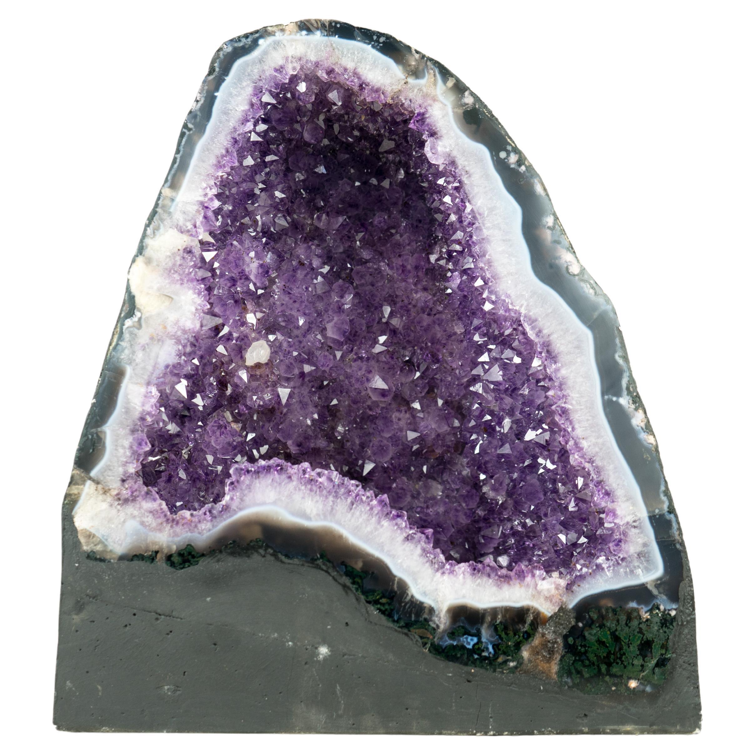 Natural Sparkly Purple Amethyst Geode Cathedral Blue Banded Agate Geode