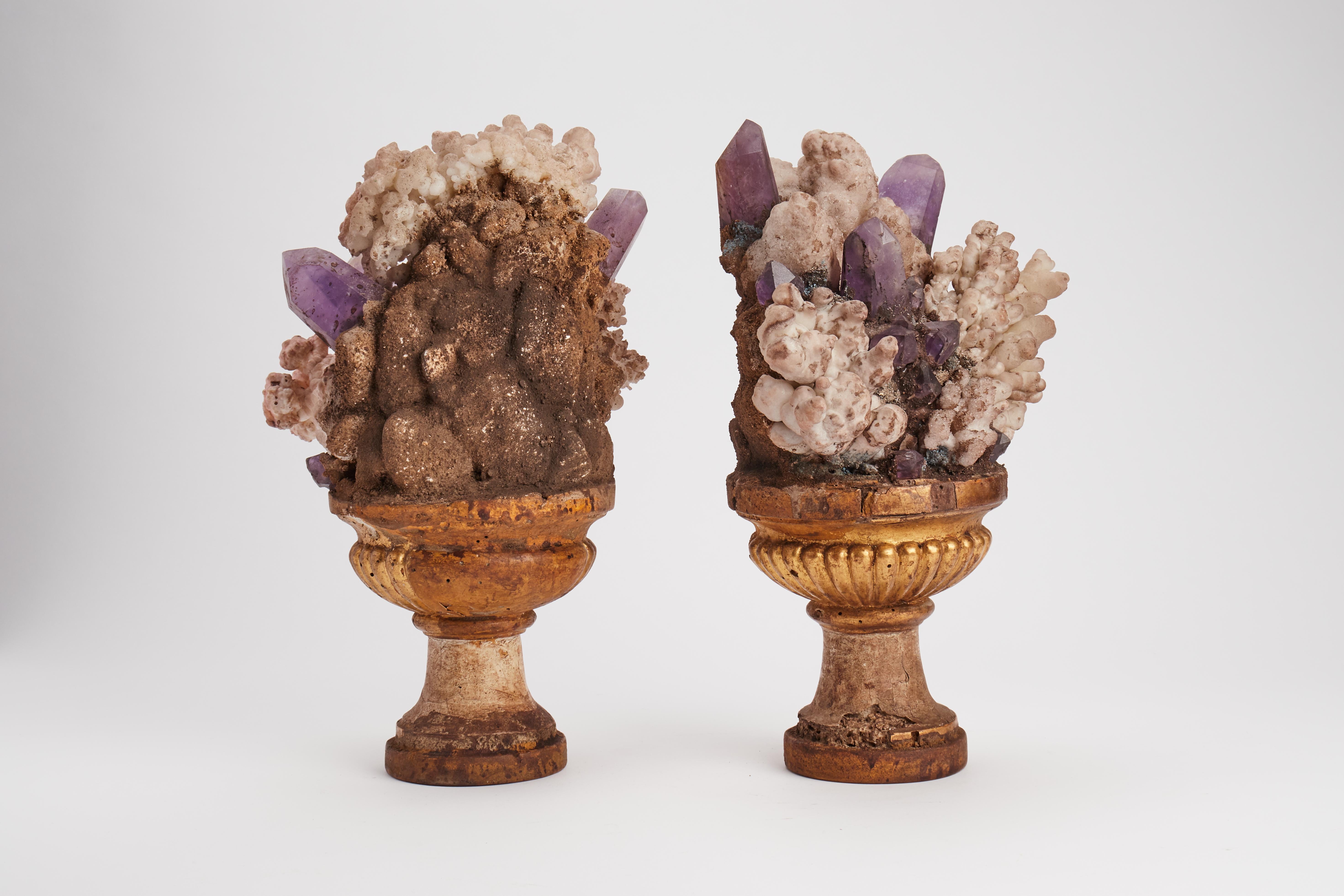 Italiano Esemplare Nature: coppia di cristalli di fiori di ametista e calcite, Italia 1880. in vendita