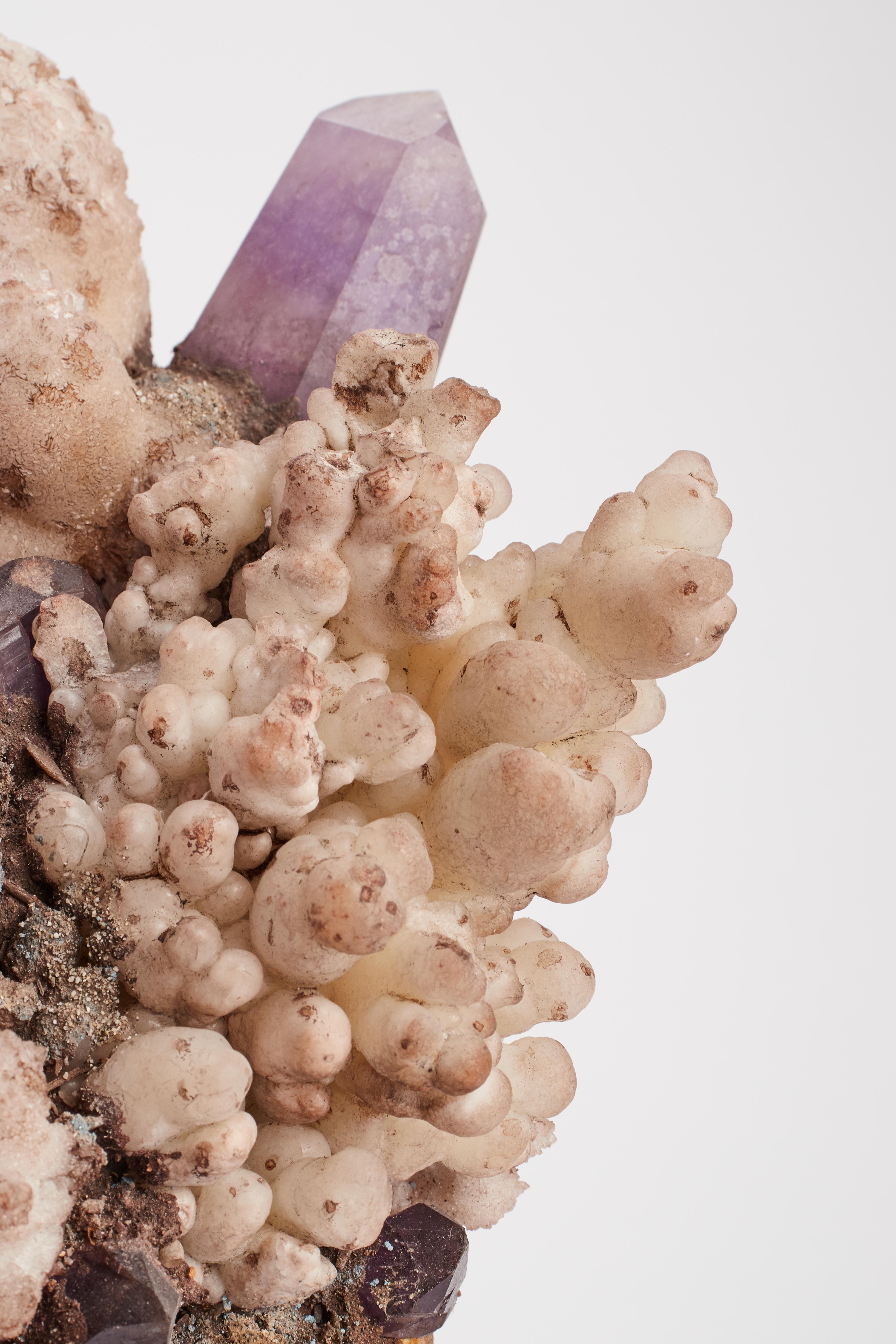 Ametista Esemplare Nature: coppia di cristalli di fiori di ametista e calcite, Italia 1880. in vendita