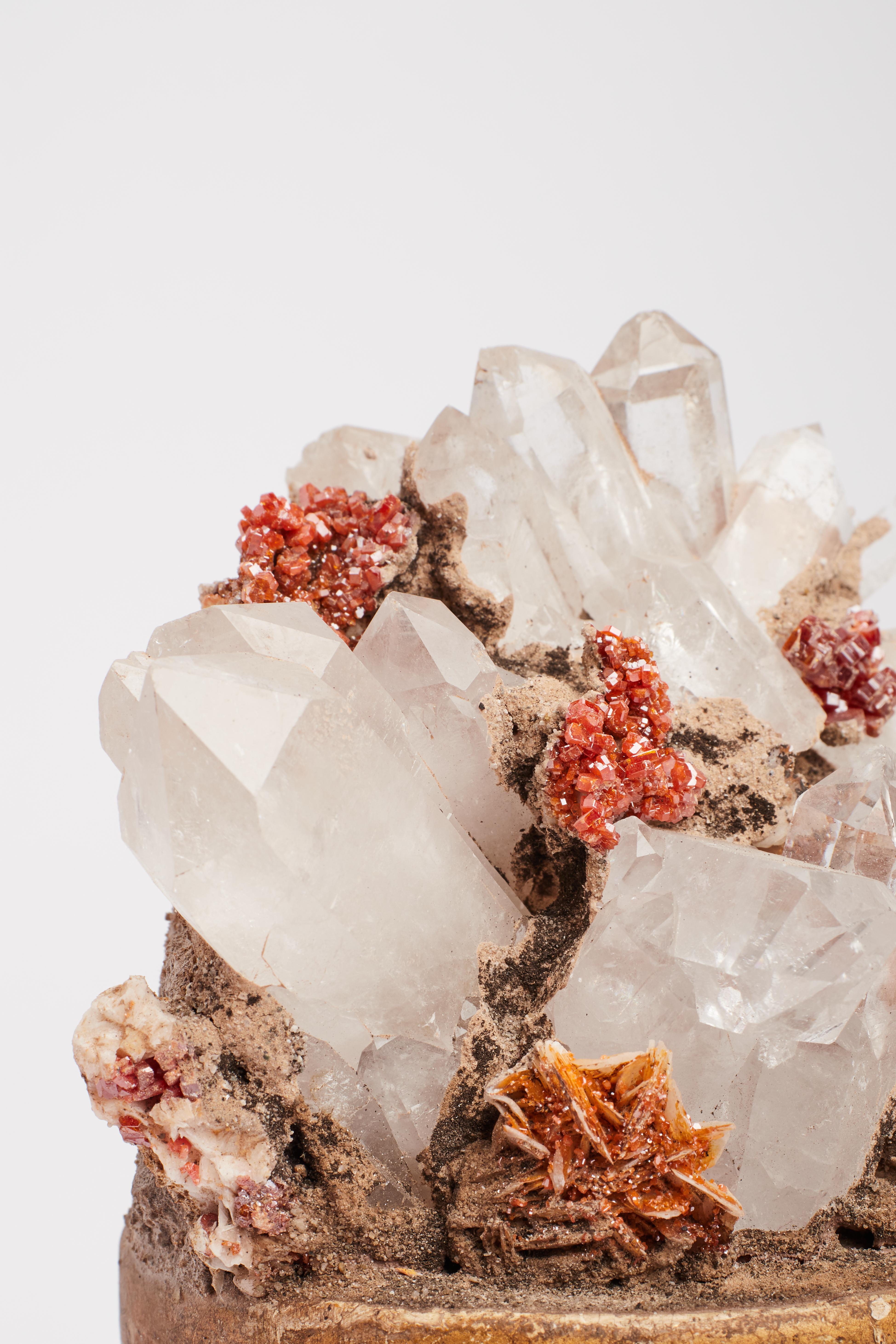 Quartz Natural specimen: a pair of quartz and vanadinite crystals, Italy 1880. For Sale