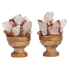 Esemplare naturale di coppia di cristalli di quarzo e vanadinite, Italia, 1880