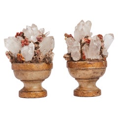 Natural Specimen a Pair of Quartz and Vanadinite Crystals, Italy, 1880