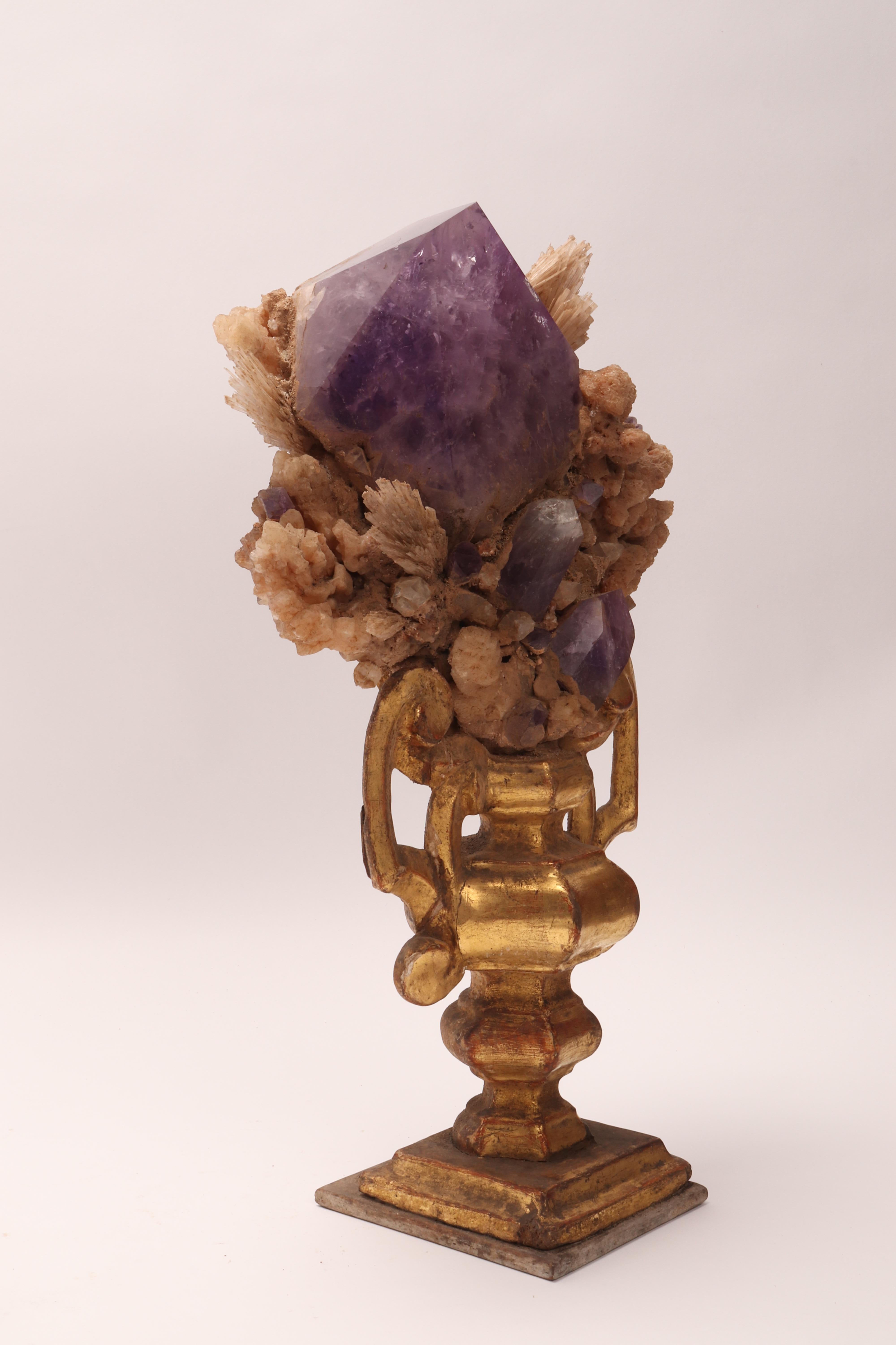 Amethyst Natural Specimen Amethiste and Calcite Flowers Crystals, Italy, 1880