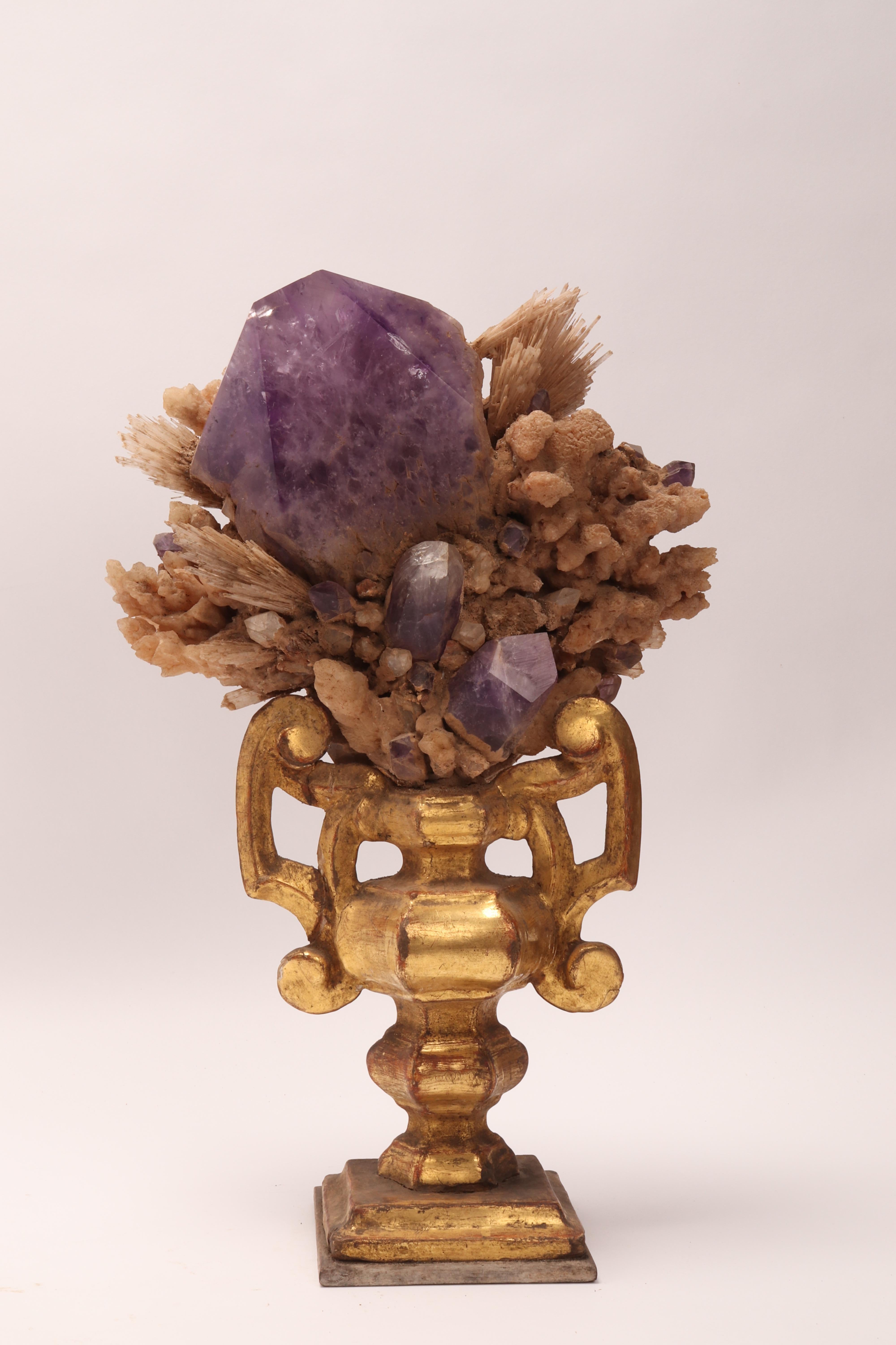Natural Specimen Amethiste and Calcite Flowers Crystals, Italy, 1880 1