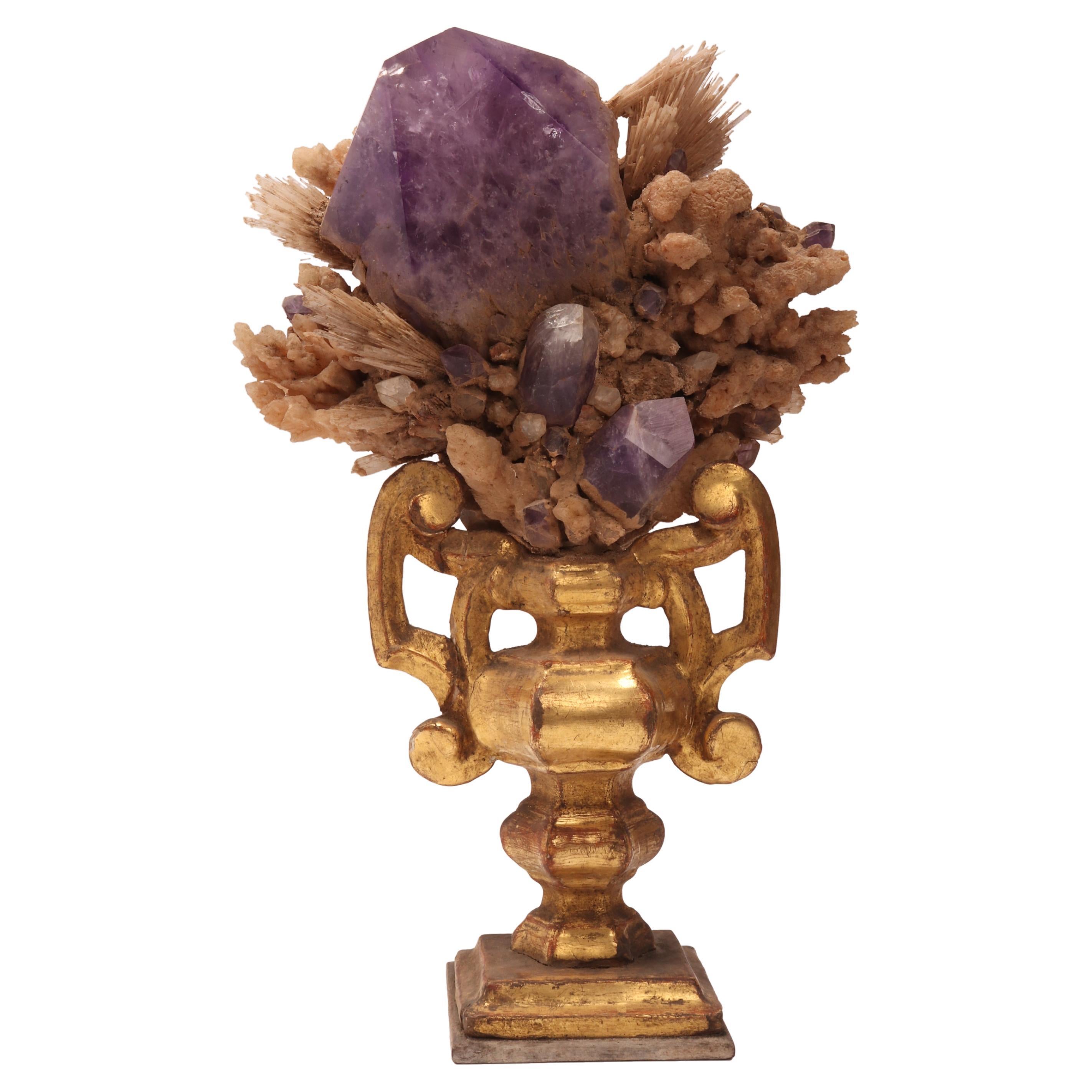 Natural Specimen Amethyst and Calcite Flowers Crystals, Italy, 1880