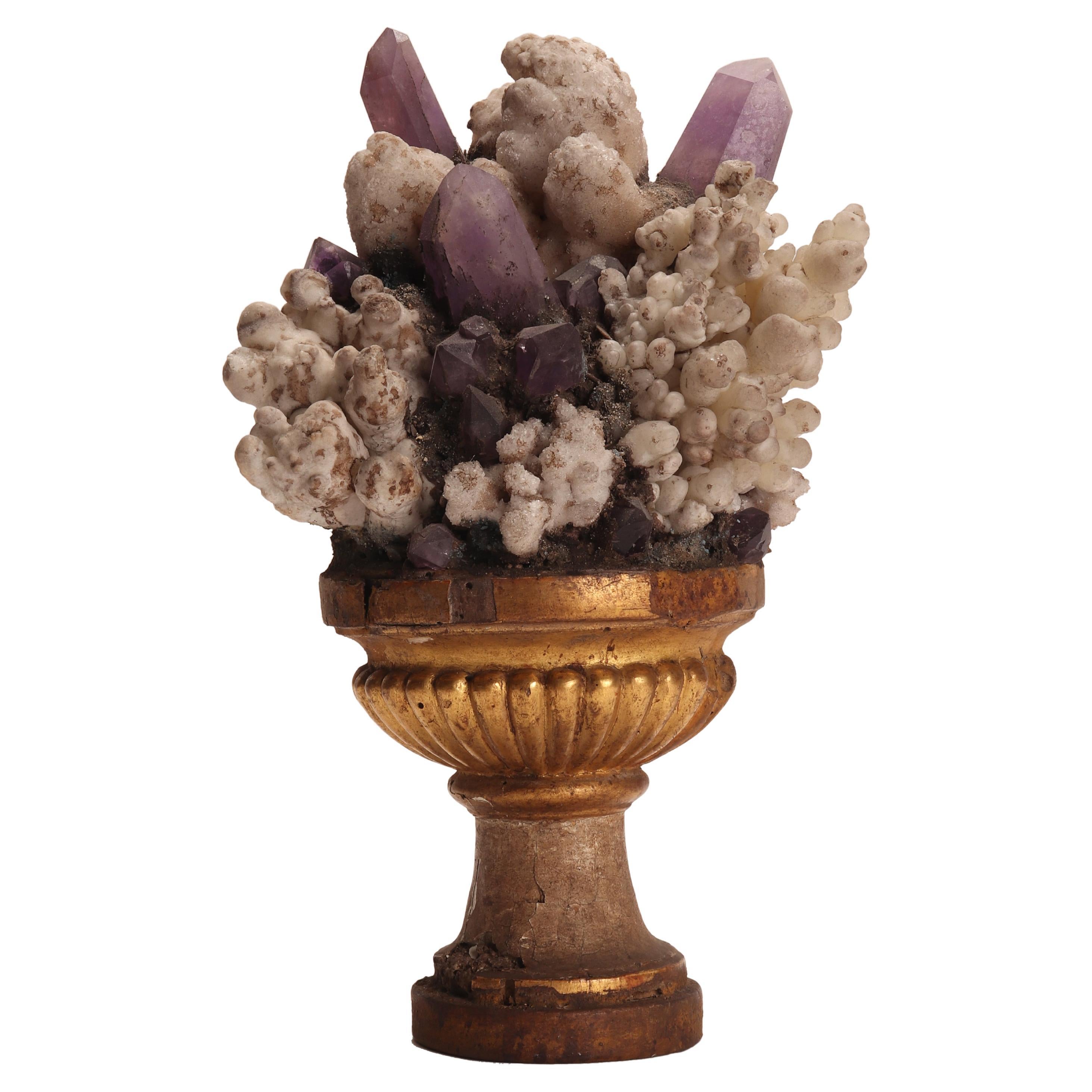 Natürliches Naturexemplar mit Amethyst- und Calcite-Blumenkristallen, Italien, 1880