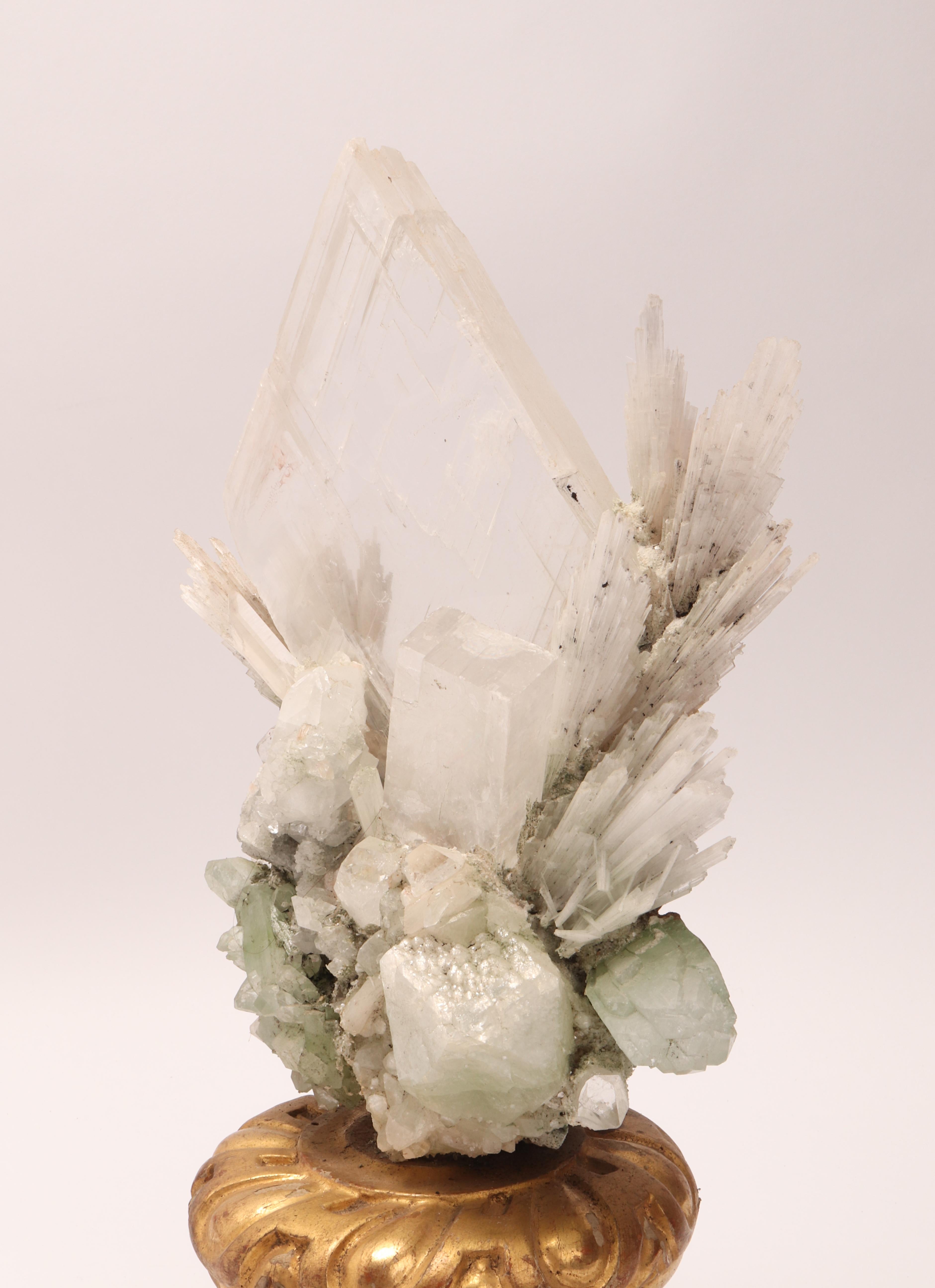 Italian Natural Specimen Apophilite, Quartz and Calcite Flowers Crystals, Italy 1880