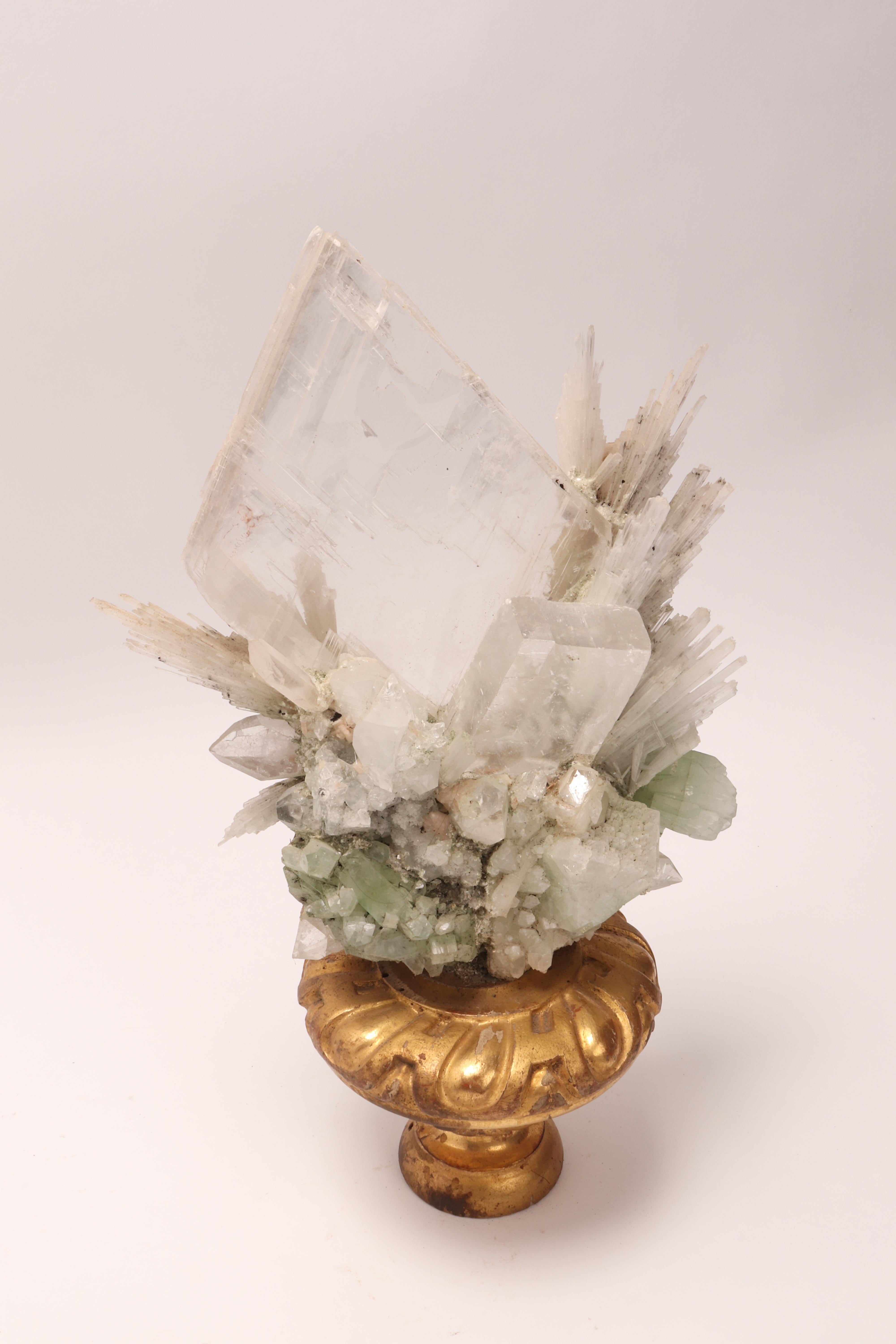 Natural Specimen Apophyllite Quartz and Calcite Flowers Crystals, Italy, 1880 1
