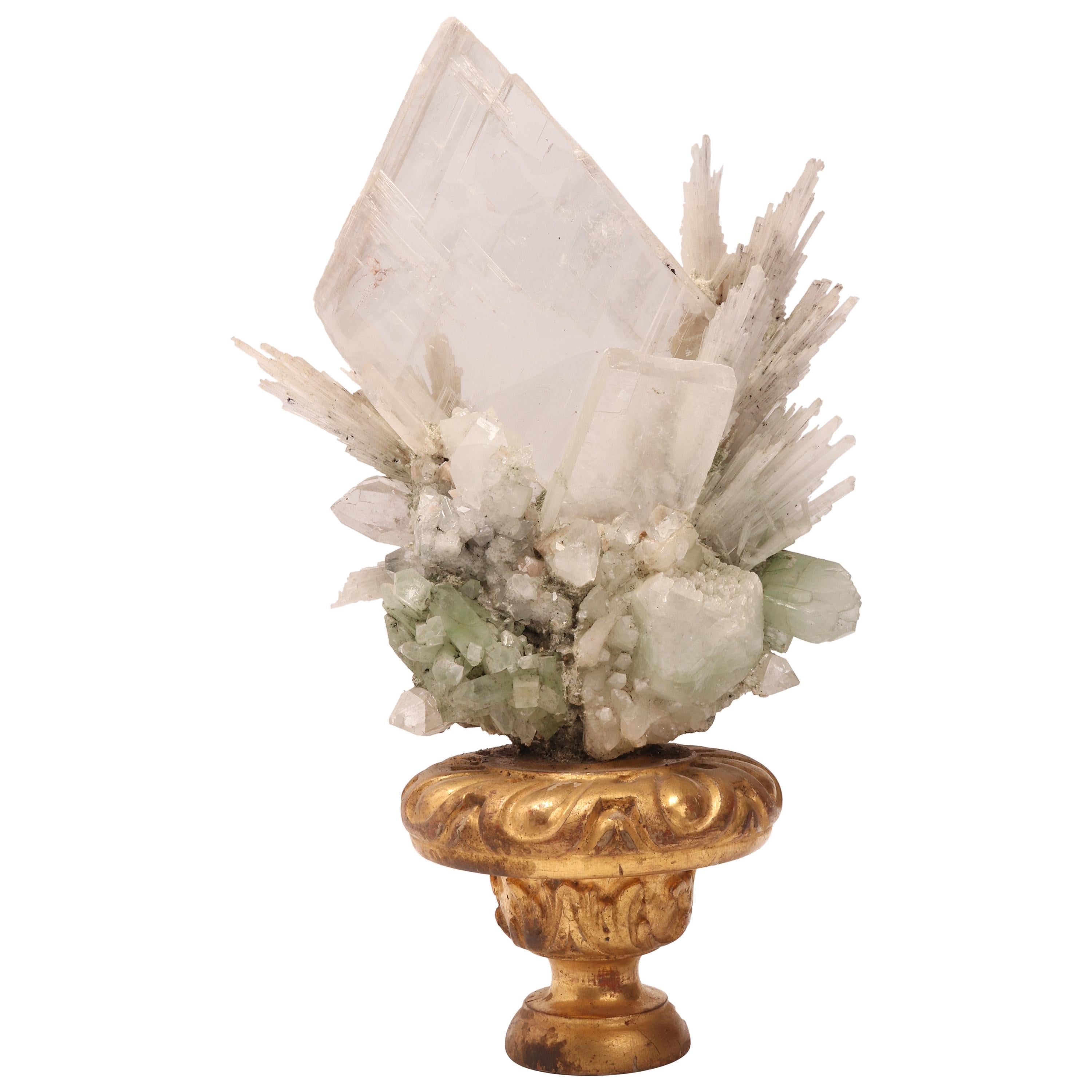 Natural Specimen Apophyllite Quartz and Calcite Flowers Crystals, Italy, 1880