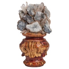 Natural specimen: celestite crystals, gilt wooden base Italy 1880.