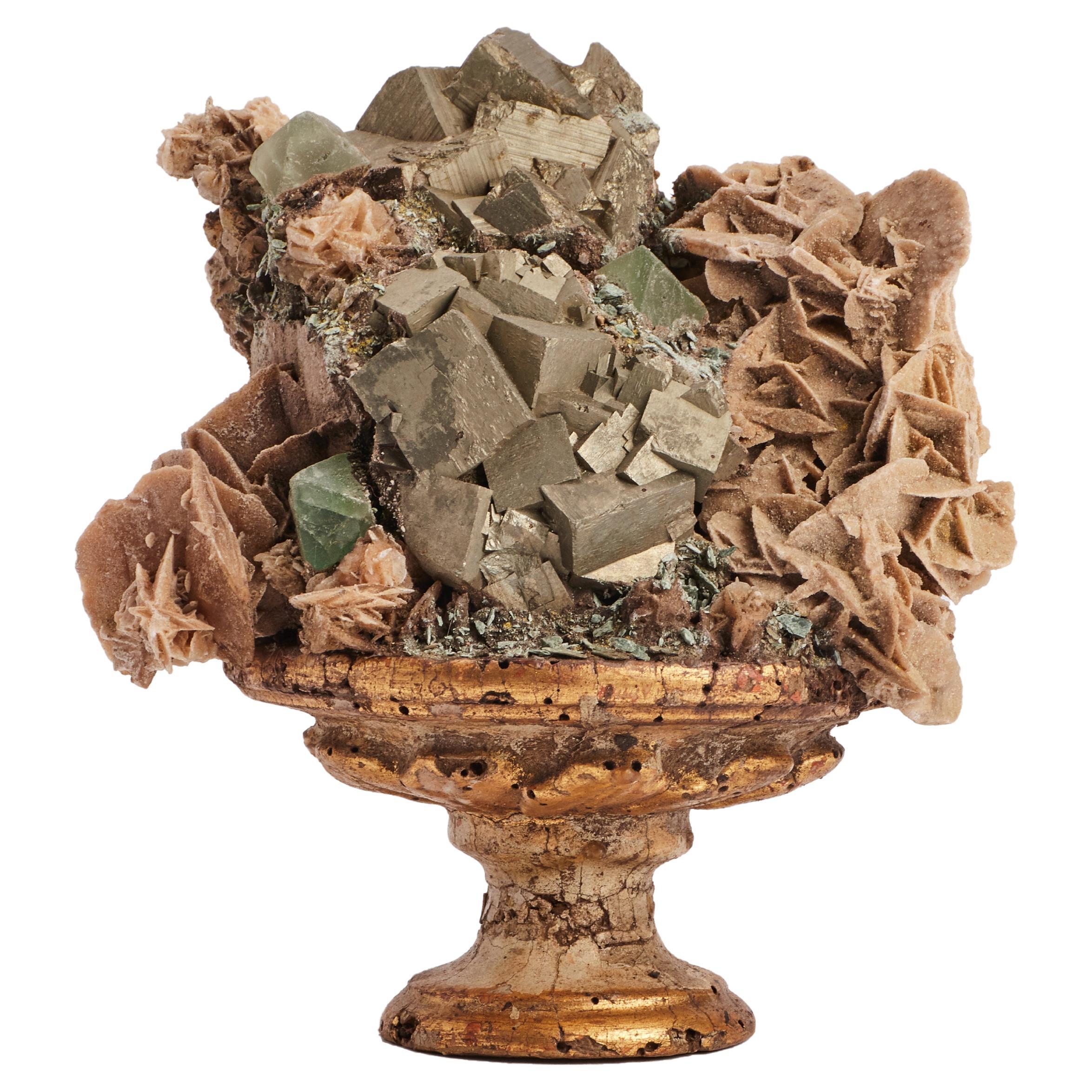 Natural Specimen: Cubic Pyrite and Fluorite Crystals, Italy, 1880 For Sale