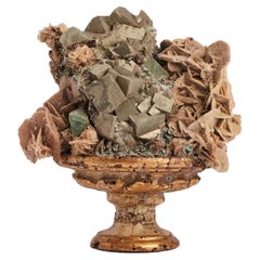 Used Natural Specimen: Cubic Pyrite and Fluorite Crystals, Italy, 1880