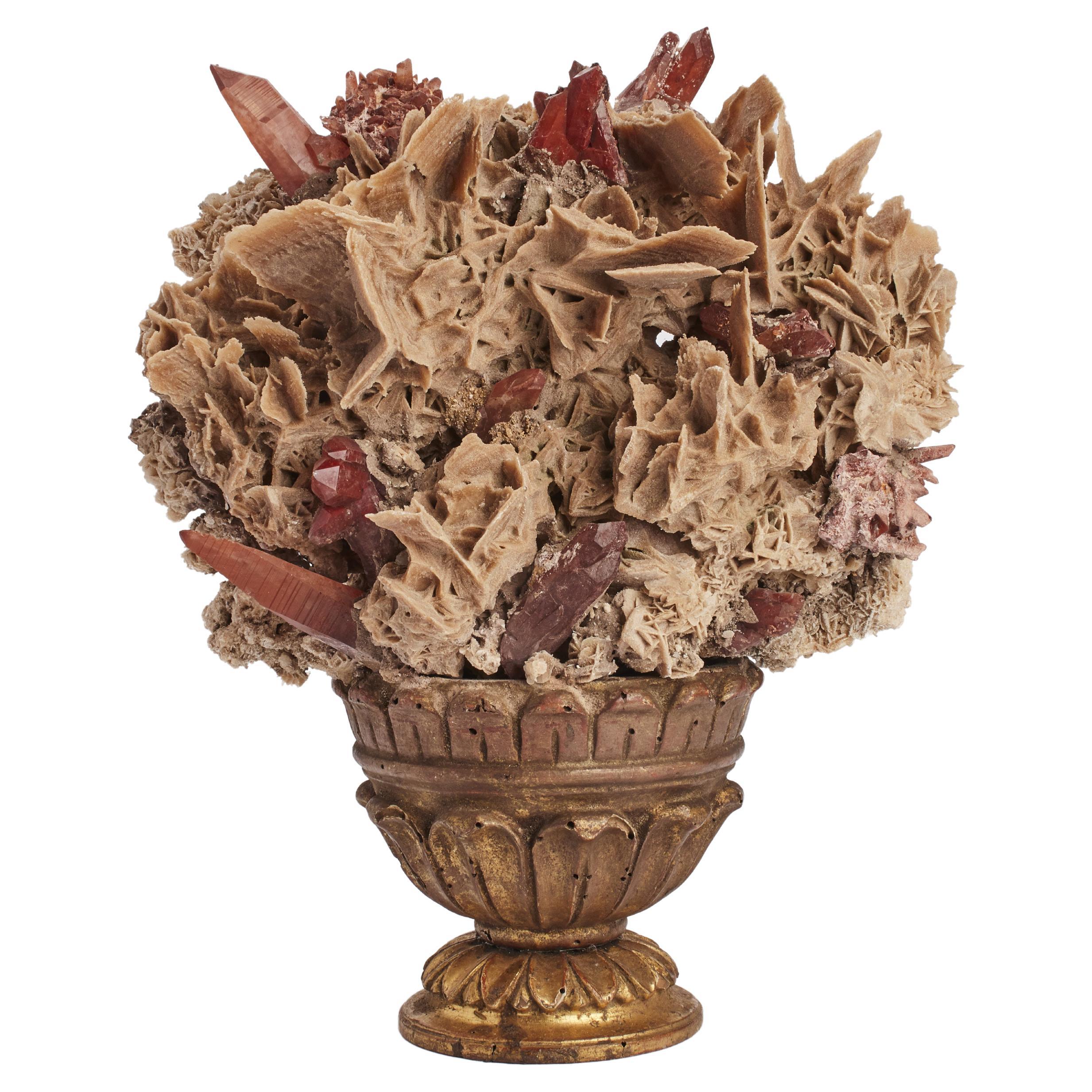 Natural Specimen Desert Rose and Red Crystals, Italy, 1880