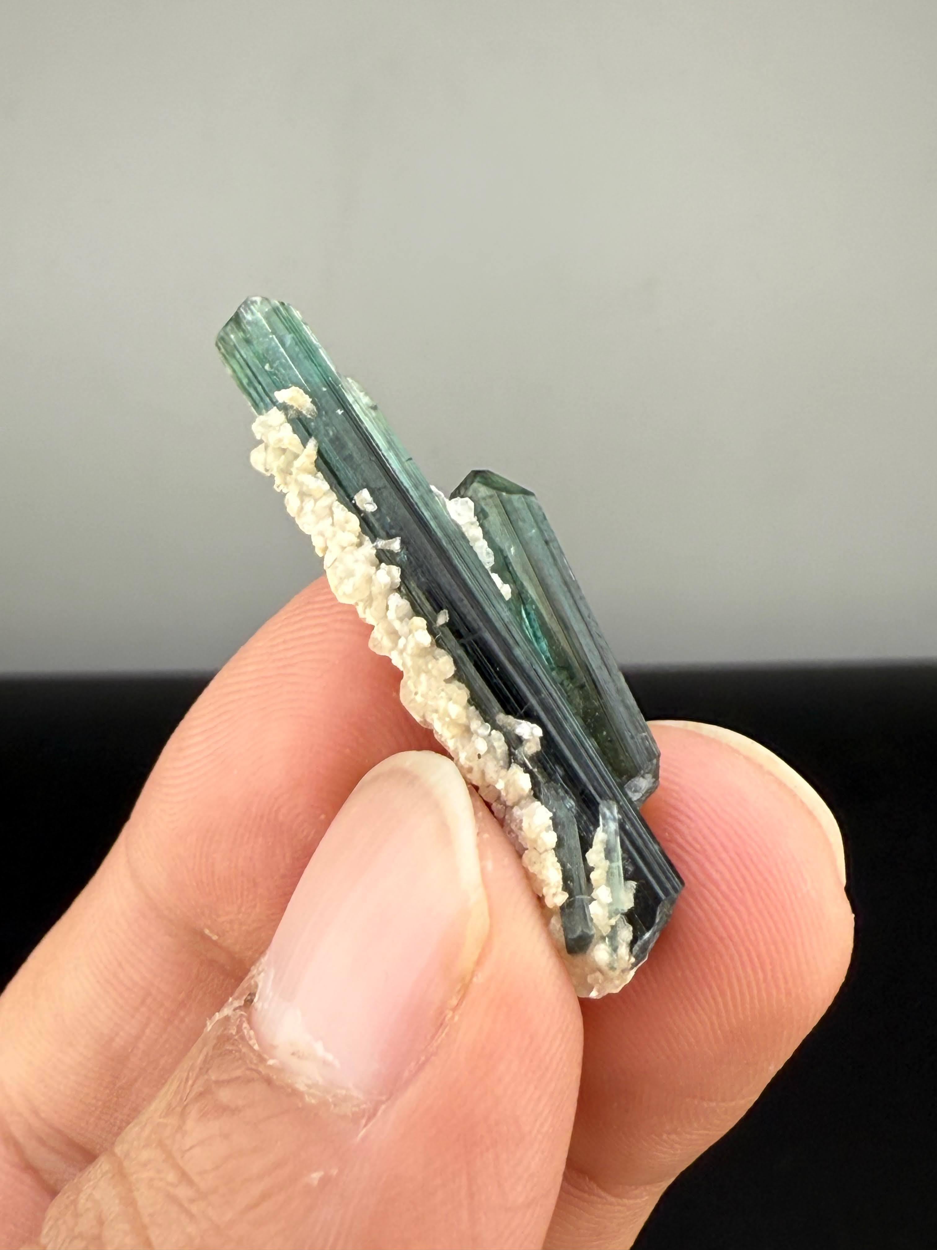 Contemporary Natural Specimen Indicolite Tourmaline Crystals With Albite From Afghanistan For Sale