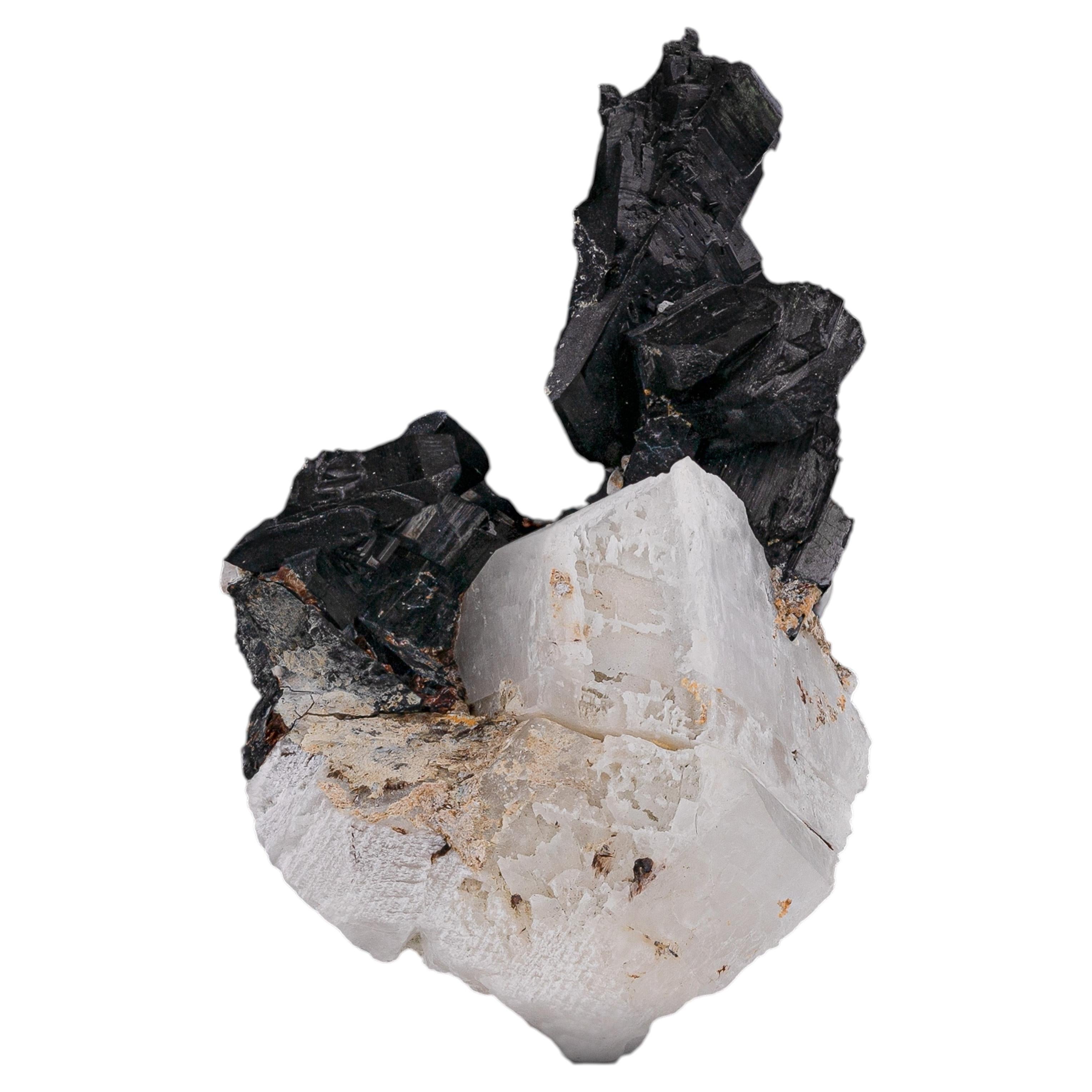 Natural Specimen Of Aeigrine Augite On Calcite From Pakistan For Sale